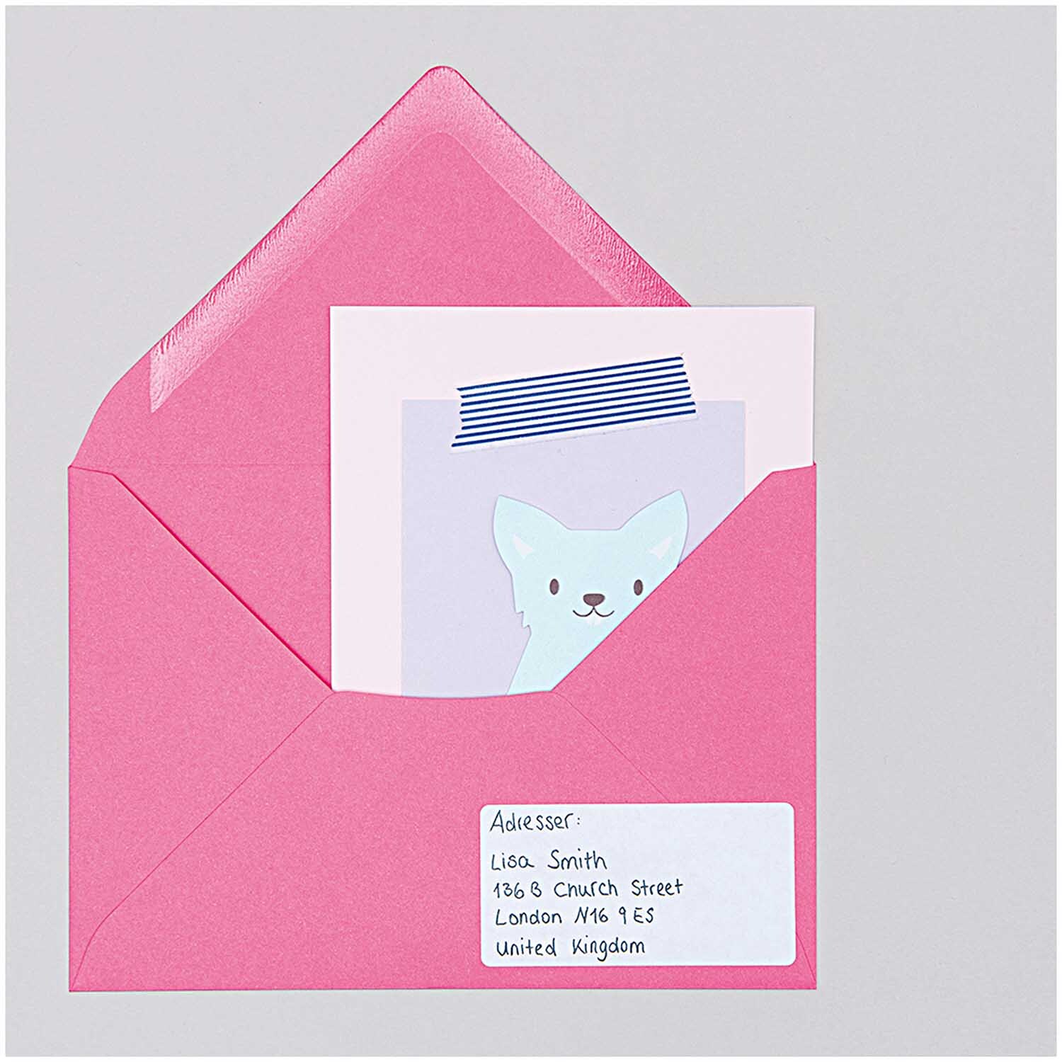 Paper Poetry Kartenset Basic C7 von Rico Design: Rosa Umschlag mit niedlicher Katzenkarte und Adressetikett, 36-teiliges Set.