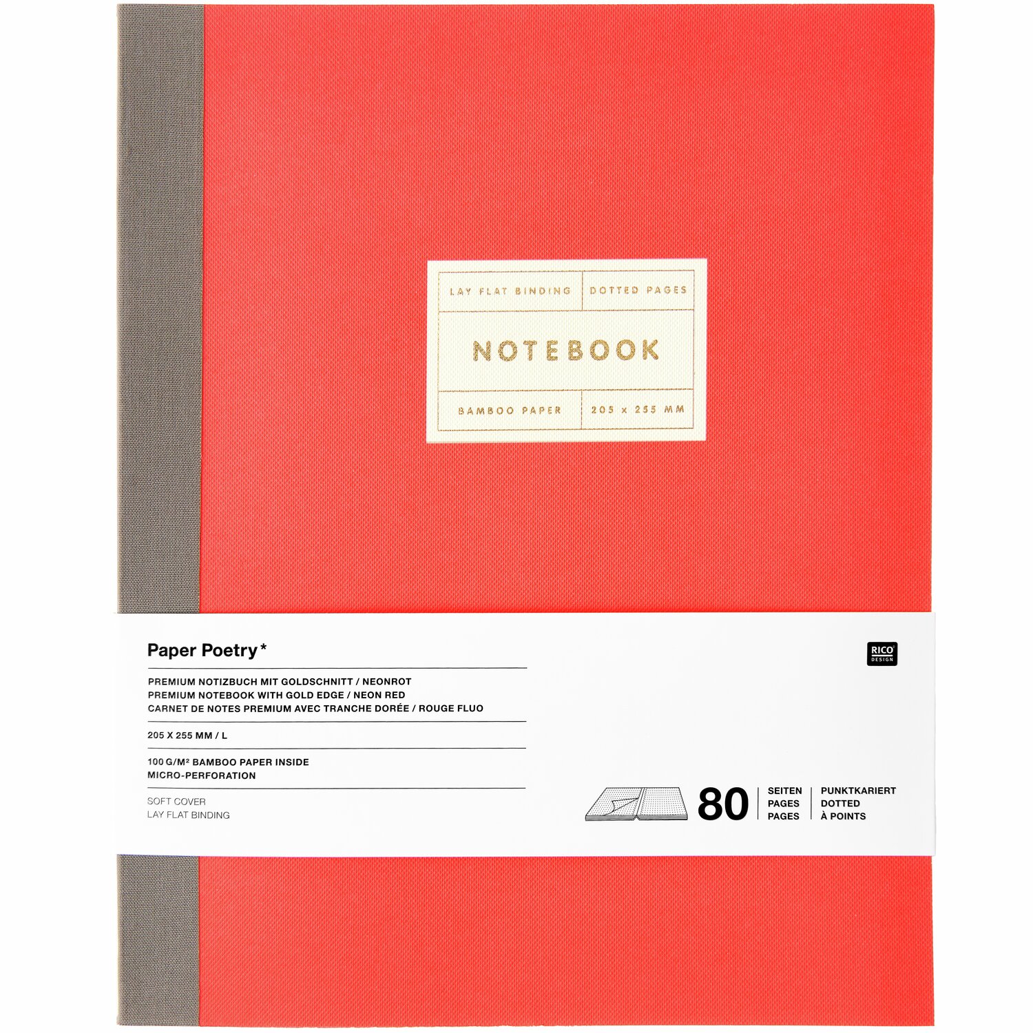 Paper Poetry Notizbuch L  Goldrand Farbe Neonrot von Rico Design