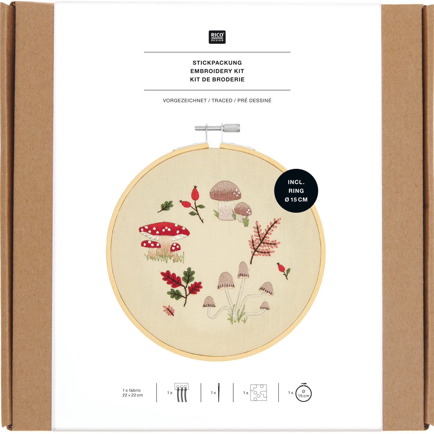 Stickpackung Shrooom Pilzkranz vorgezeichnet Ø15cm von Rico Design