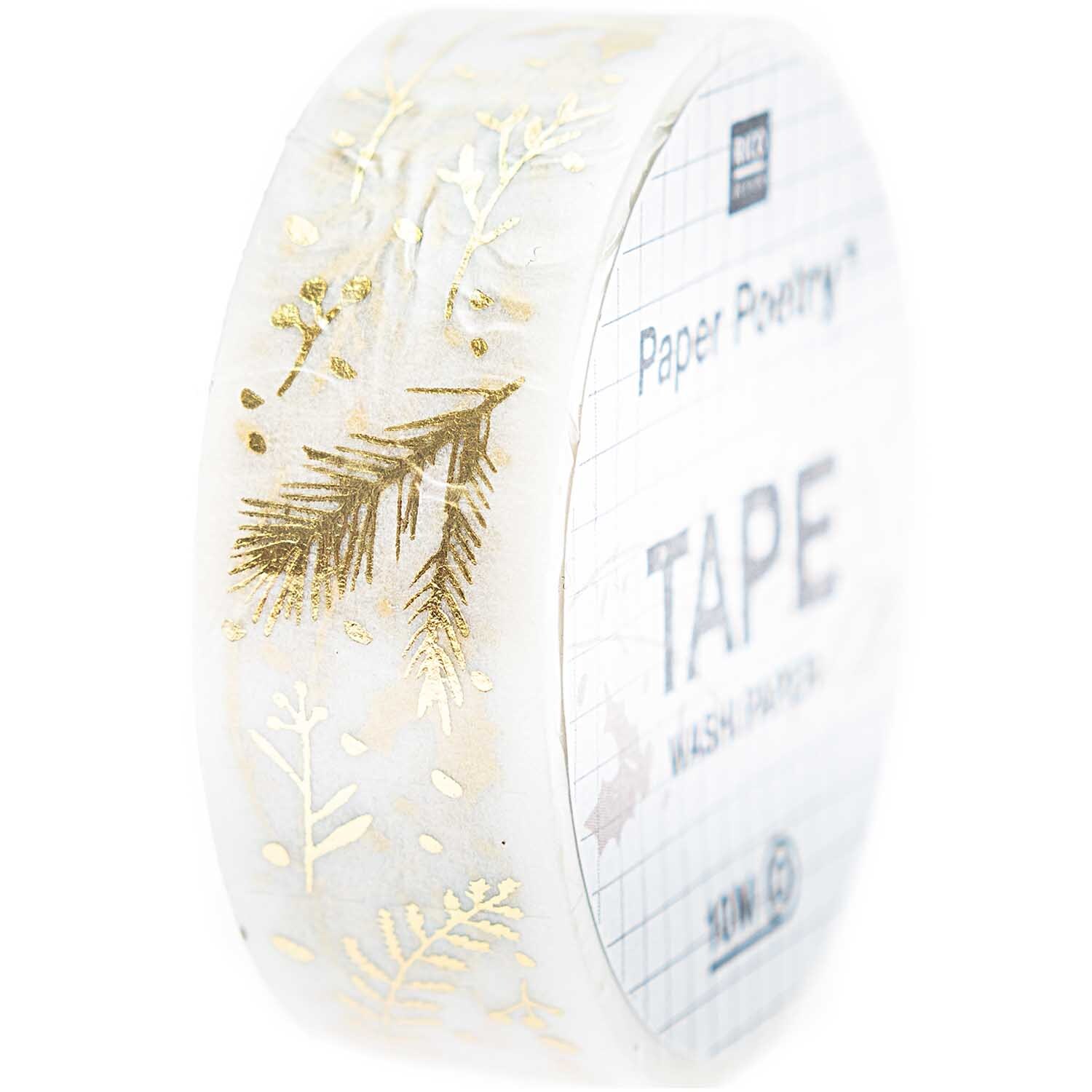 Paper Poetry Tape Nostalgic Christmas Zweige weiß-gold 1,5cm 10m von Rico Design