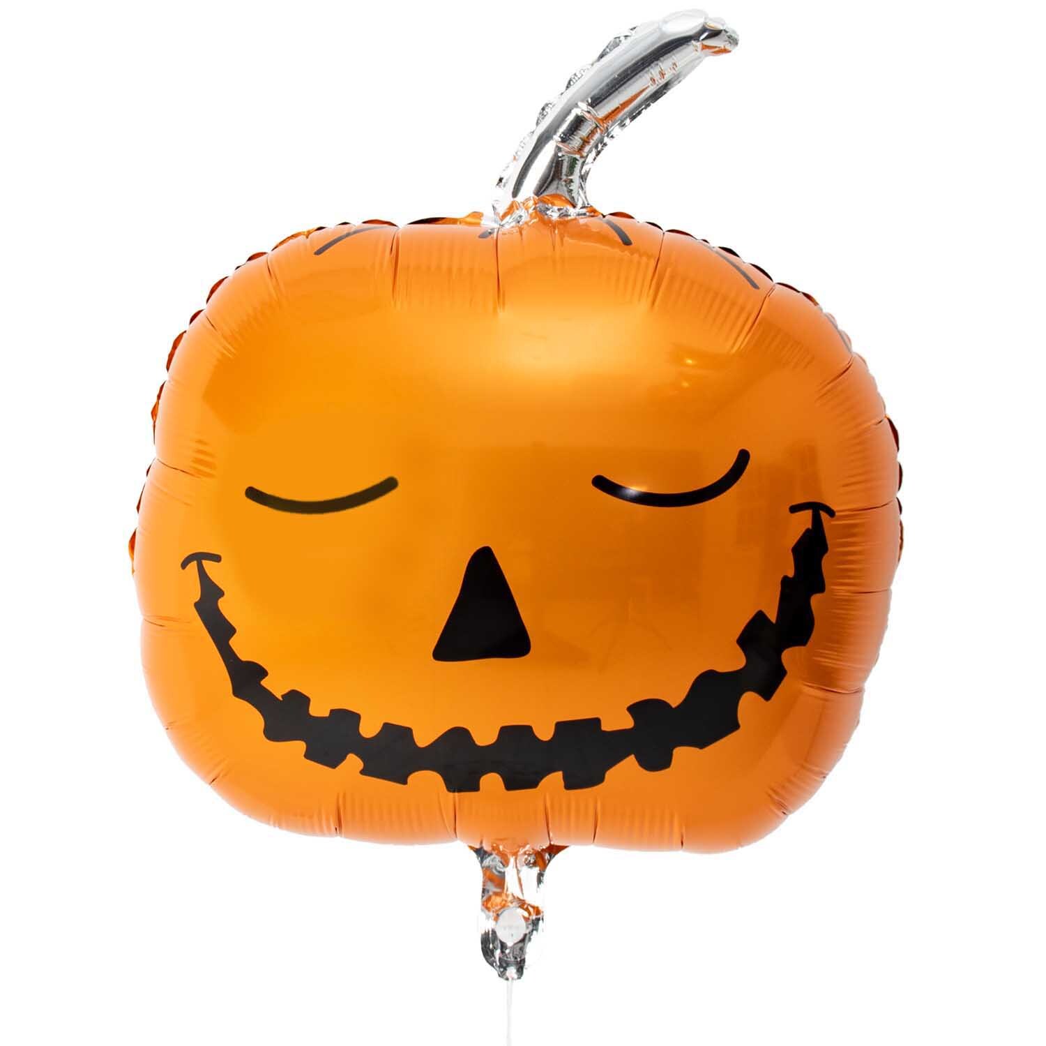 Folienballon Kürbis 55x65cm von Rico Design in Kürbisform mit lächelndem Gesicht, ideal für Halloween.