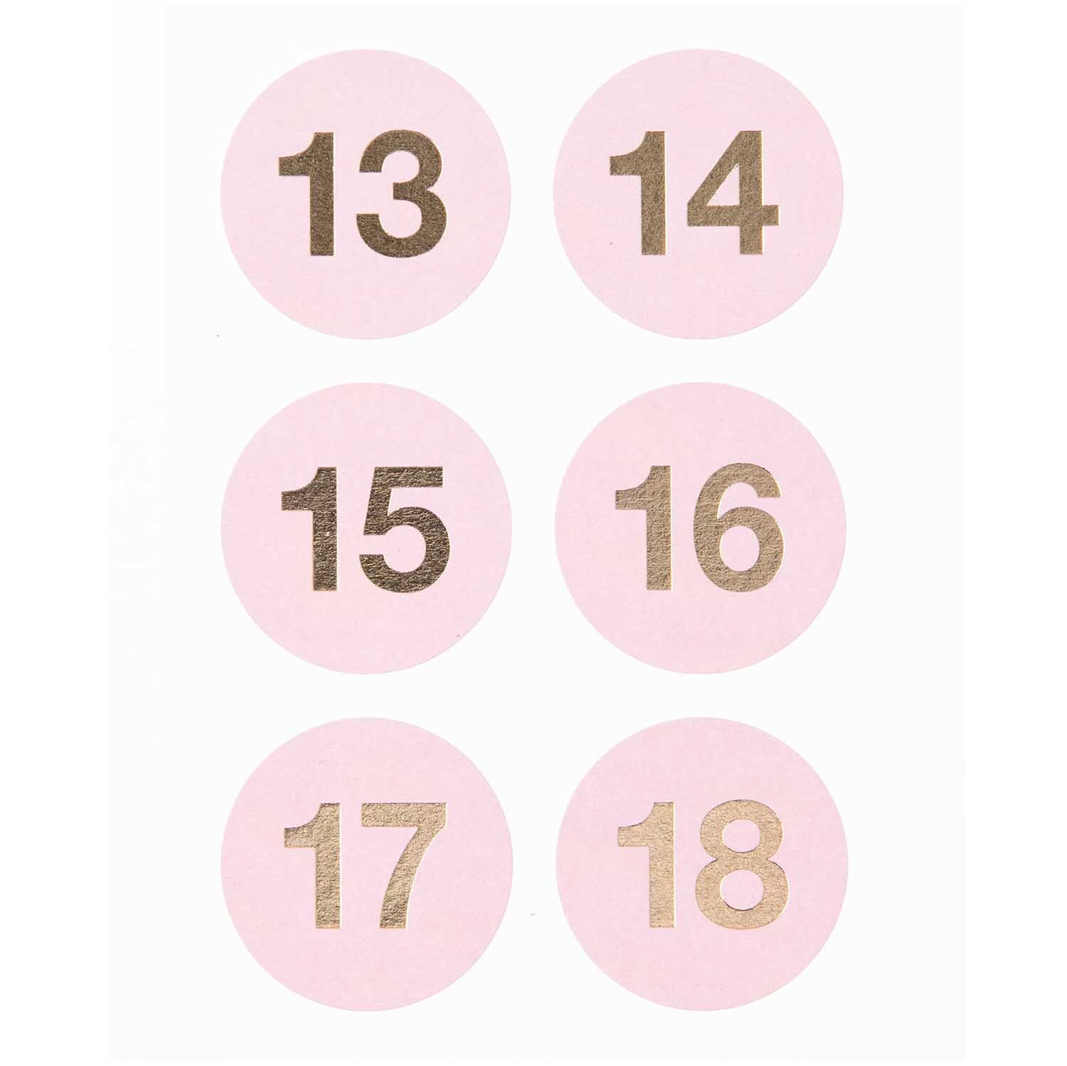 Paper Poetry Adventskalender Sticker Zahlen 1-24 auf rosa Hintergrund, ideal für kreative Adventskalenderprojekte.