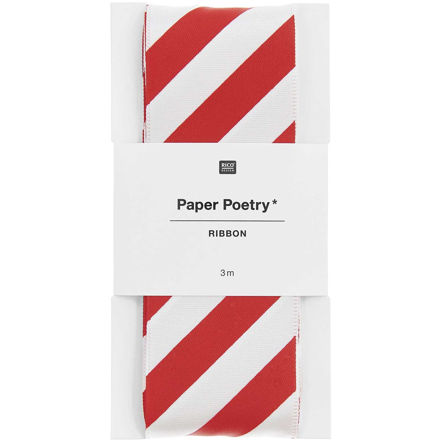 Paper Poetry Satinband Streifen 38mm 3m Farbe Rot-Weiß von Rico Design Paper Poetry Satinband mit Streifen in Rot-Weiß, 38mm breit, 3m lang, von Rico Design. Ideal für kreative Projekte.