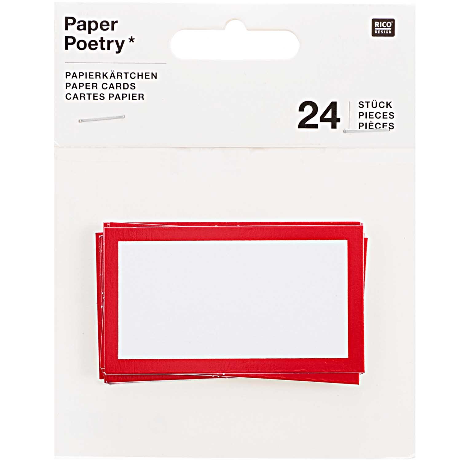 Paper Poetry Papierkärtchen 7x4cm, 24 Stück, weiß-rot, von Rico Design, ideal für kreative Projekte.
