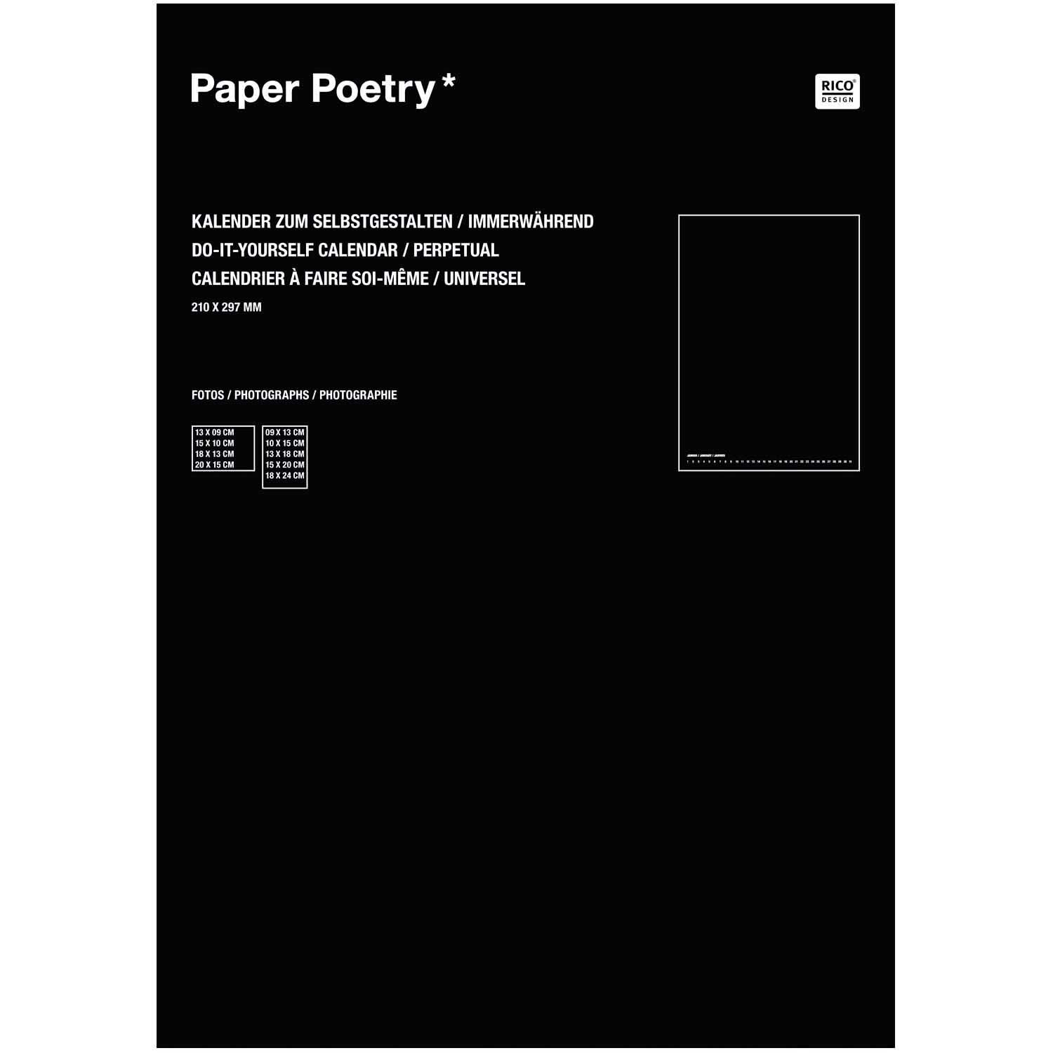 Paper Poetry Bastelkalender in Schwarz von Rico Design, A4-Format, ideal zum kreativen Gestalten.