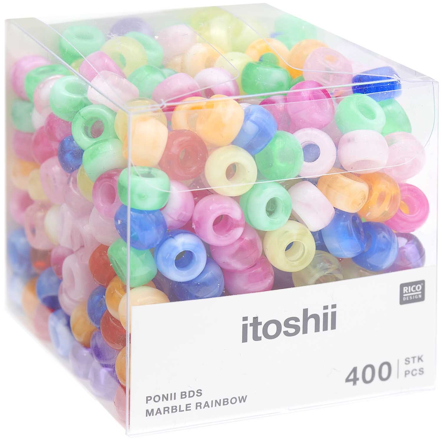 itoshii - Ponii Beads Marmor Regenbogen 9x6mm 400 Stück von Rico Design
