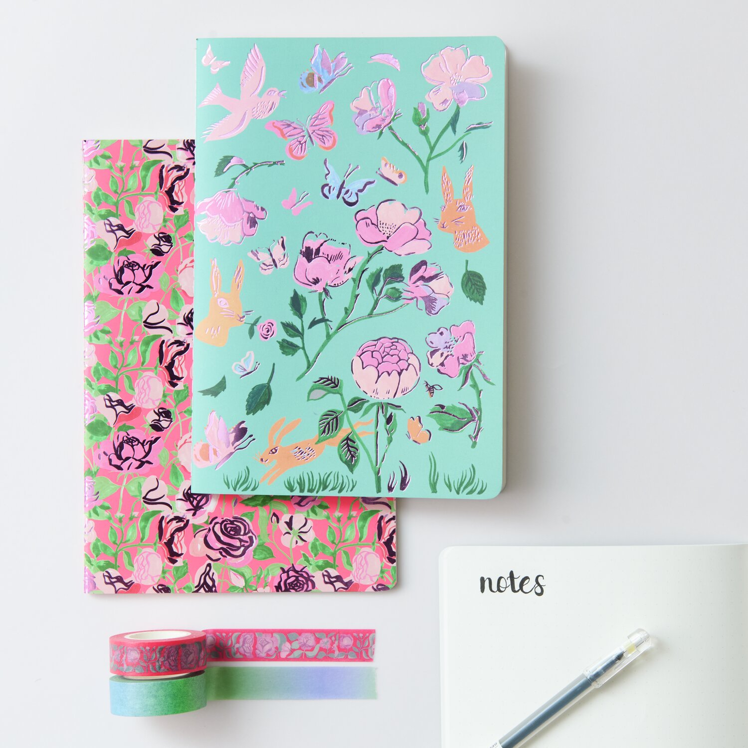 Paper Poetry Notizhefte La Vie en Rose, florales Design in Pastellfarben, DIN A5, 2 Stück.