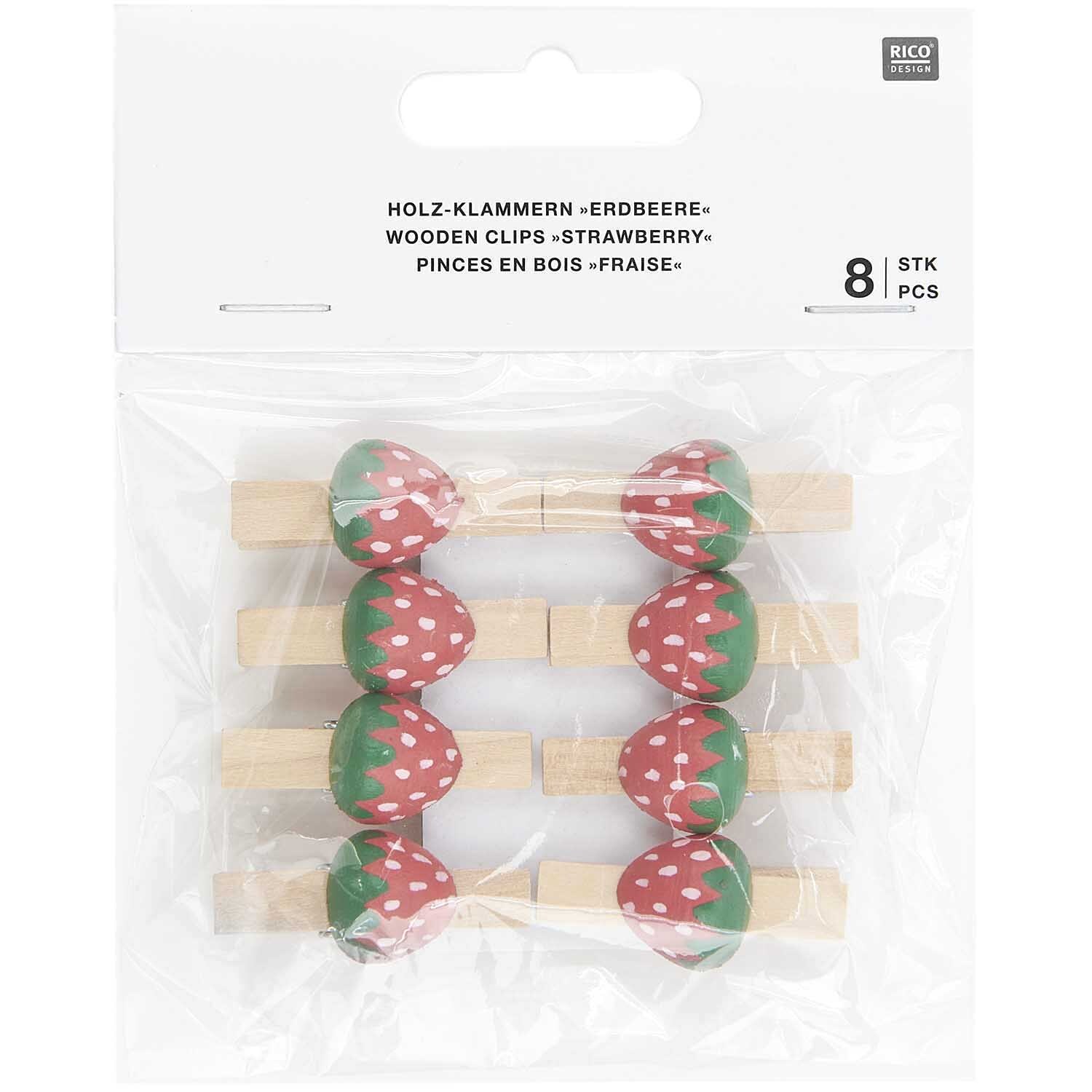 Holzklammern Erdbeere 8 Stück von Rico Design