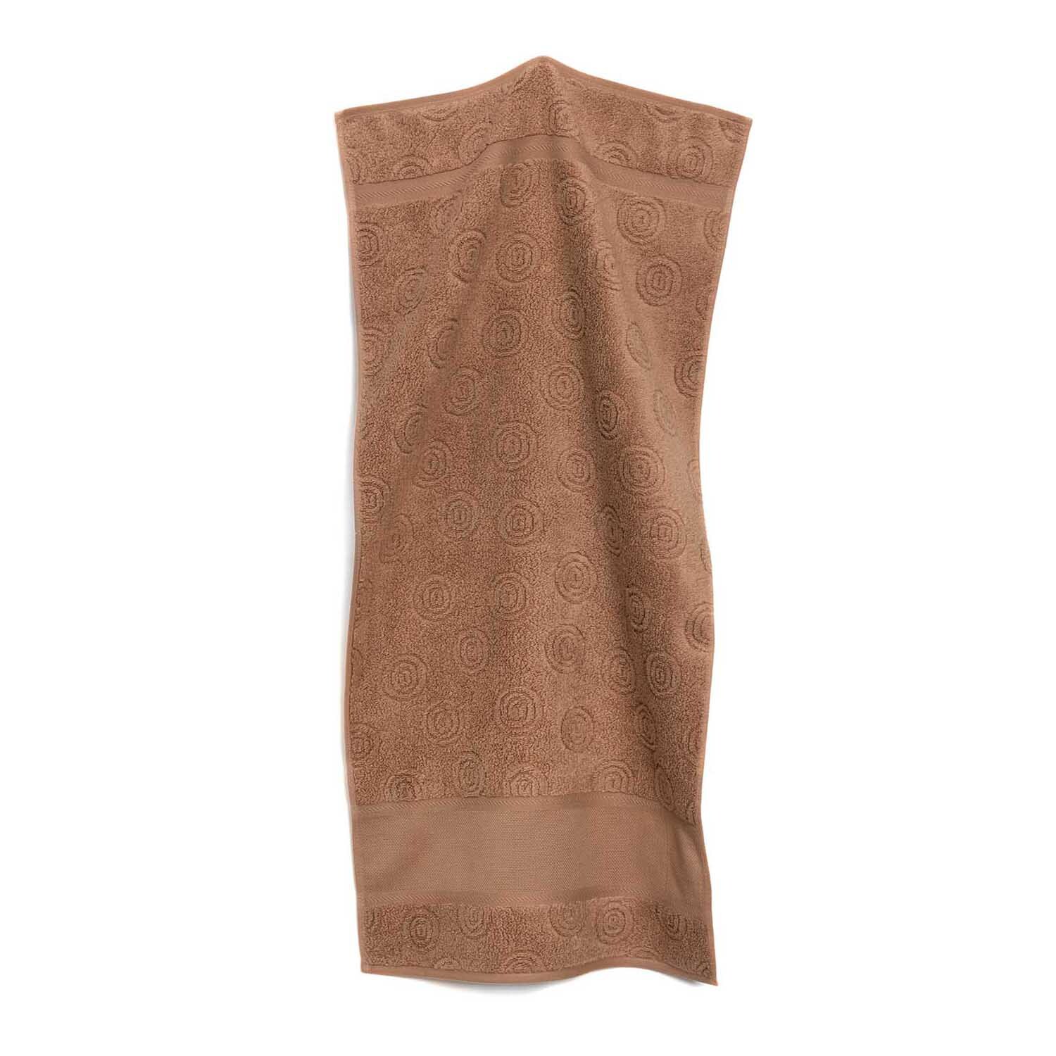 Handtuch Kreise schoko 50x100cm von Rico Design, zeigt ein elegantes Muster aus Kreisen auf weichem Stoff.
