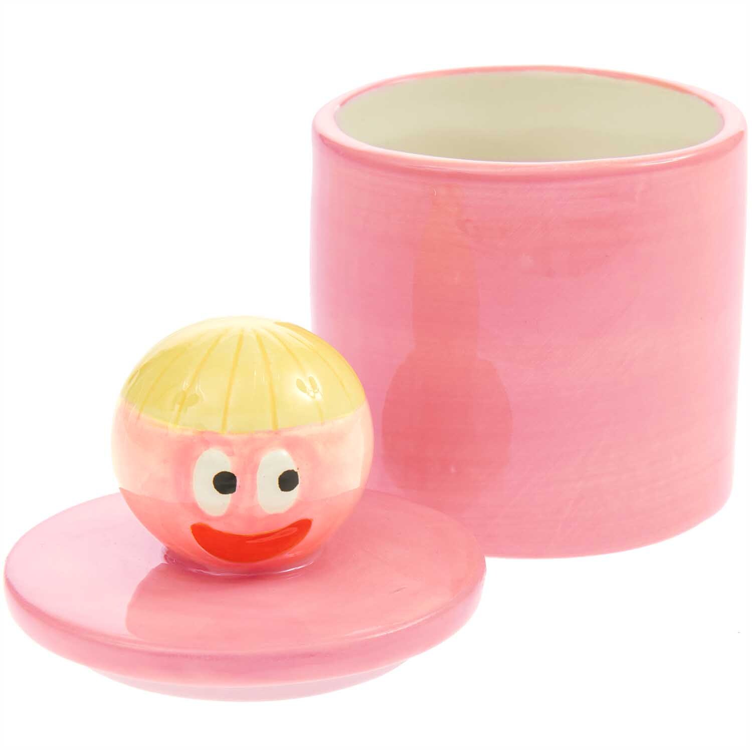 Rico Design x Redfries Keramik Dose mit Deckel Eye Candy 12cm Ø8cm von Rico Design Rico Design x Redfries Keramik Dose Eye Candy in Rosa mit Deckel, 12cm hoch, Ø8cm. Verspieltes Design mit fröhlichem Gesicht auf dem Deckel.