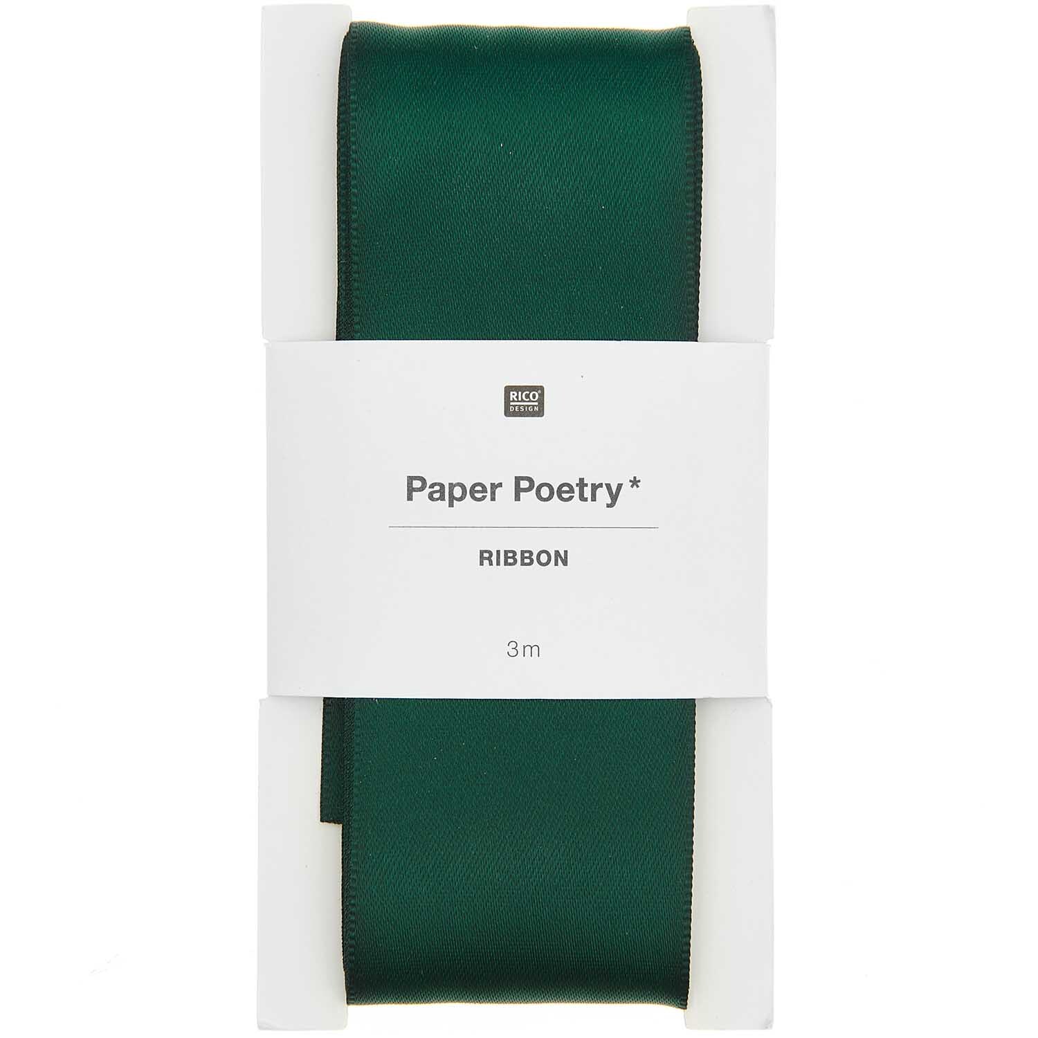 Paper Poetry Satinband 38mm 3m Farbe Tannengrün von Rico Design Paper Poetry Satinband in Tannengrün, 38mm breit, 3m lang, von Rico Design, ideal für Dekorationen.