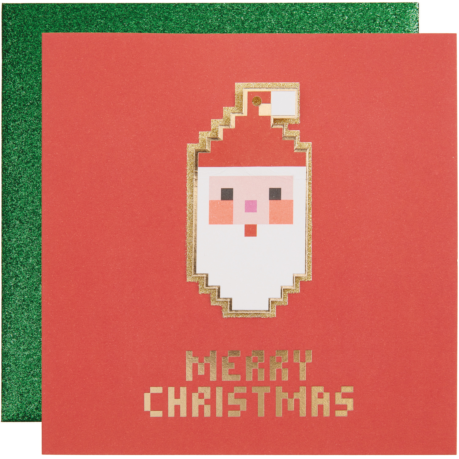 Paper Poetry 3D-Grußkarte mit Pixel-Santa auf rotem Hintergrund, ideal für festliche Grüße.