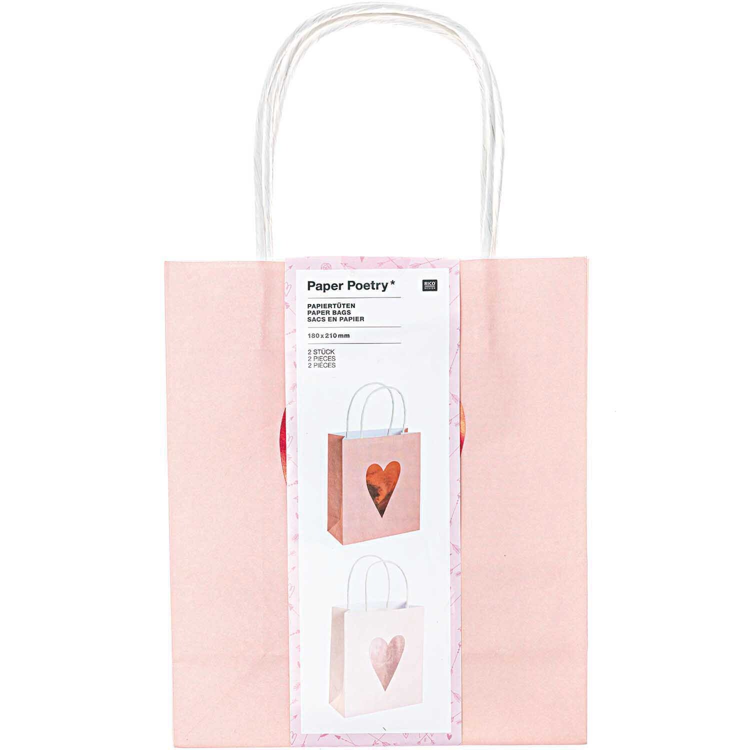 Paper Poetry Papiertüten It must be love Herzen rosa-rot 2 Stück von Rico Design Paper Poetry Papiertüten mit Herzmotiv in Rosa und Rot, ideal für Geschenke, 2 Stück.