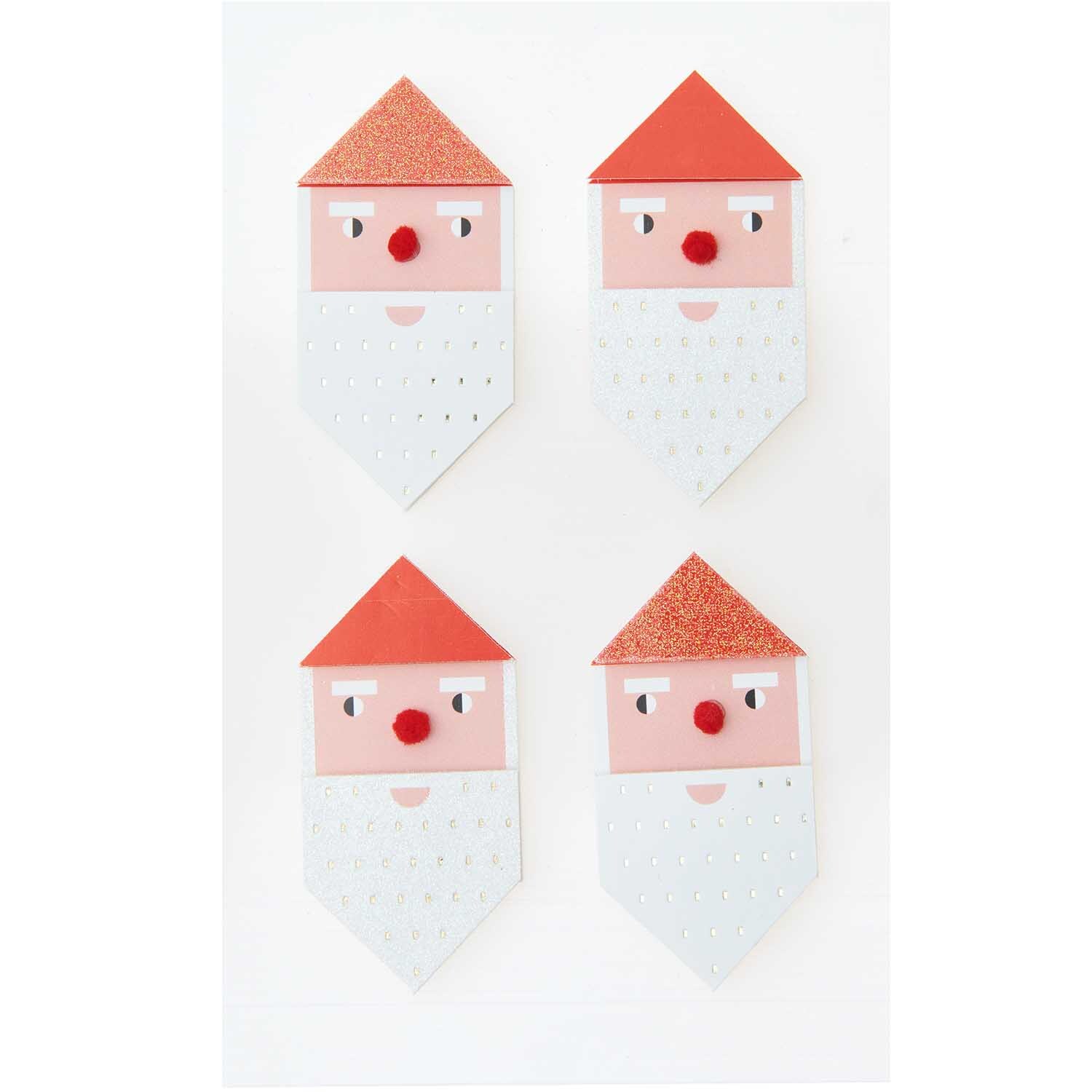 Paper Poetry 3D Sticker Weihnachtsmann: Vier stilisierte Weihnachtsmann-Sticker mit rotem Hut und weißem Bart von Rico Design.