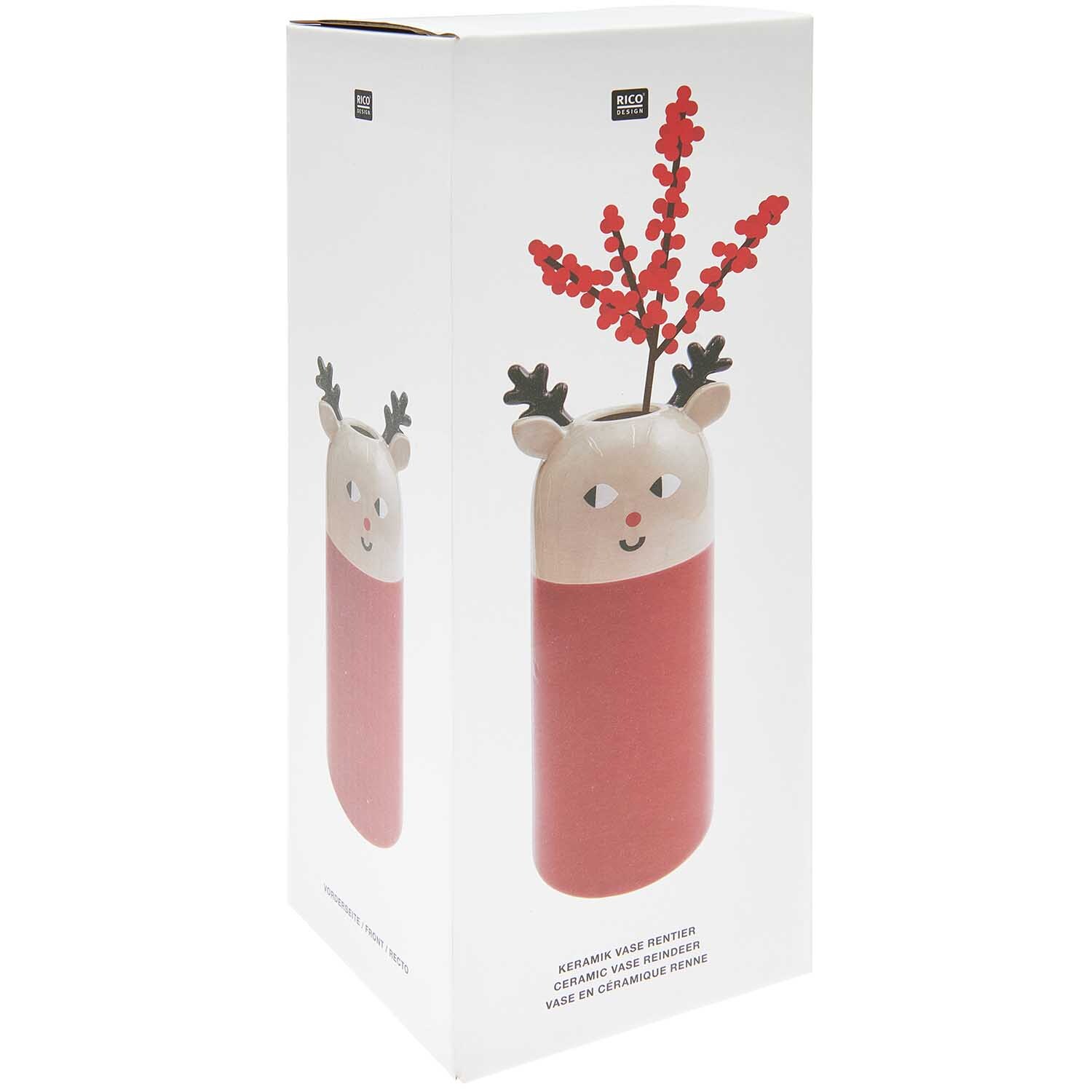 Keramik Vase Rentier rot 29cm von Rico Design