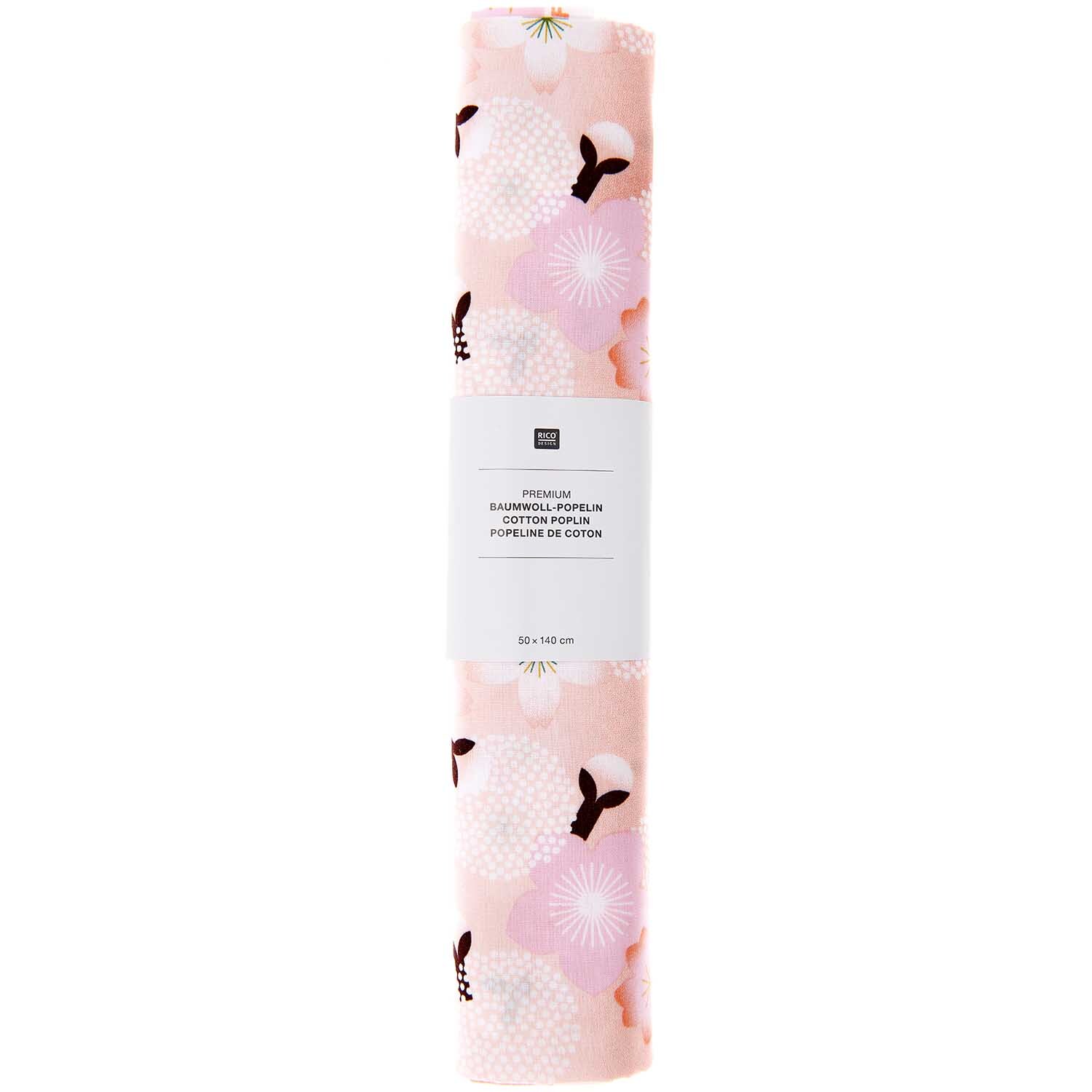Stoffabschnitt Baumwoll-Popelin Kirschblüten Mix 50x140cm von Rico Design