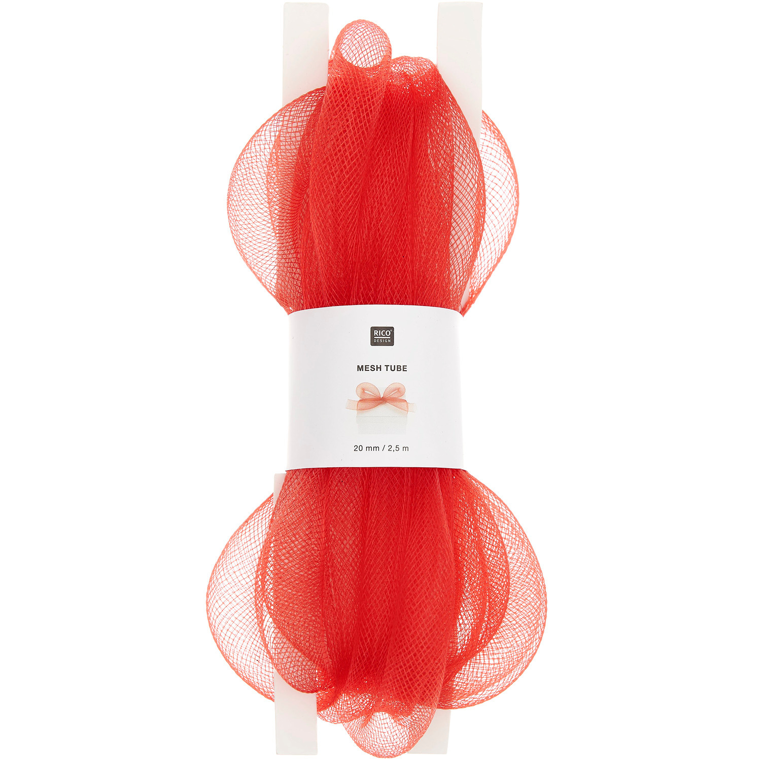 Bastelband Netzschlauch in leuchtendem Rot von Rico Design, ideal für kreative Projekte, 20mm Durchmesser, 2,5m Länge.