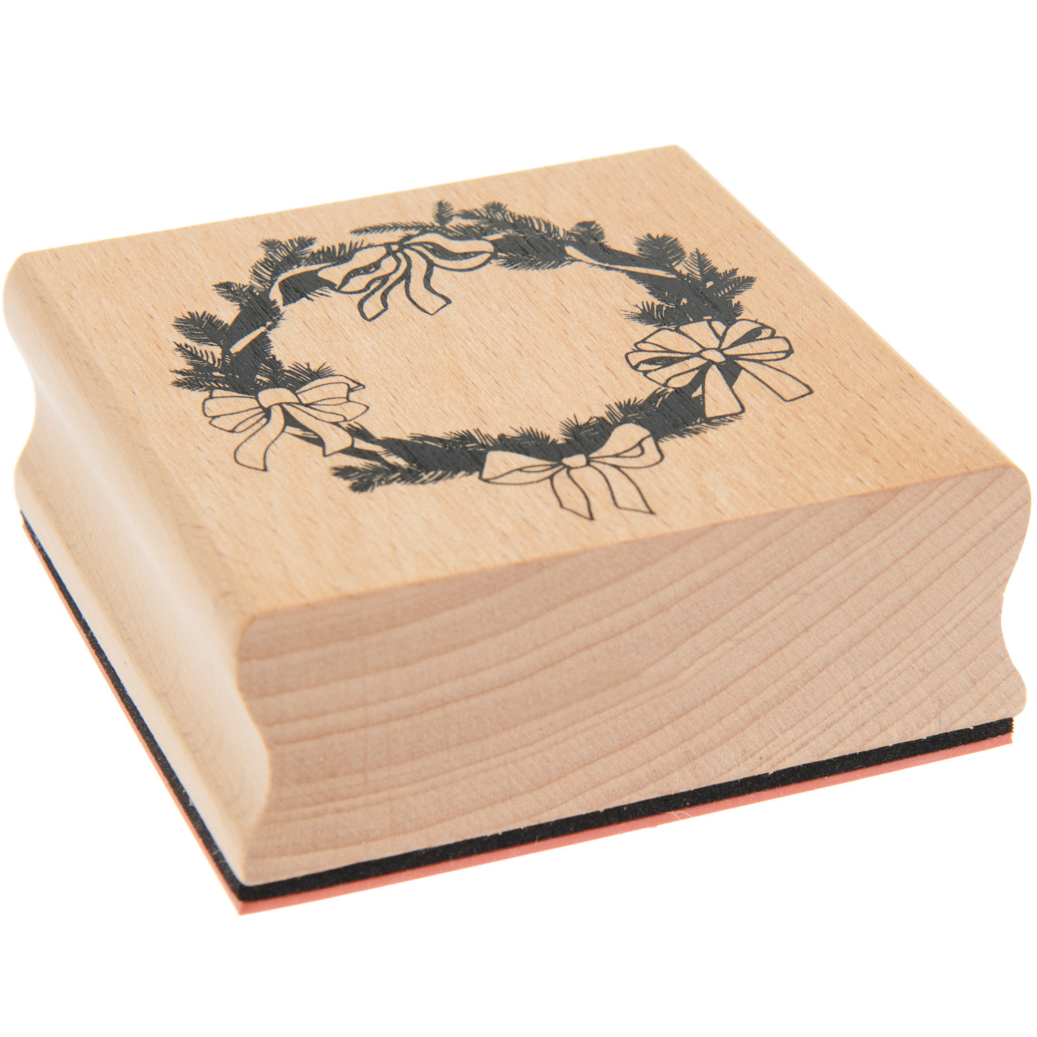 Paper Poetry Stempel Put a Bow on It zeigt einen Kranz mit Schleifen, ideal für kreative Projekte. Größe: 70x70mm. Marke: Rico Design.