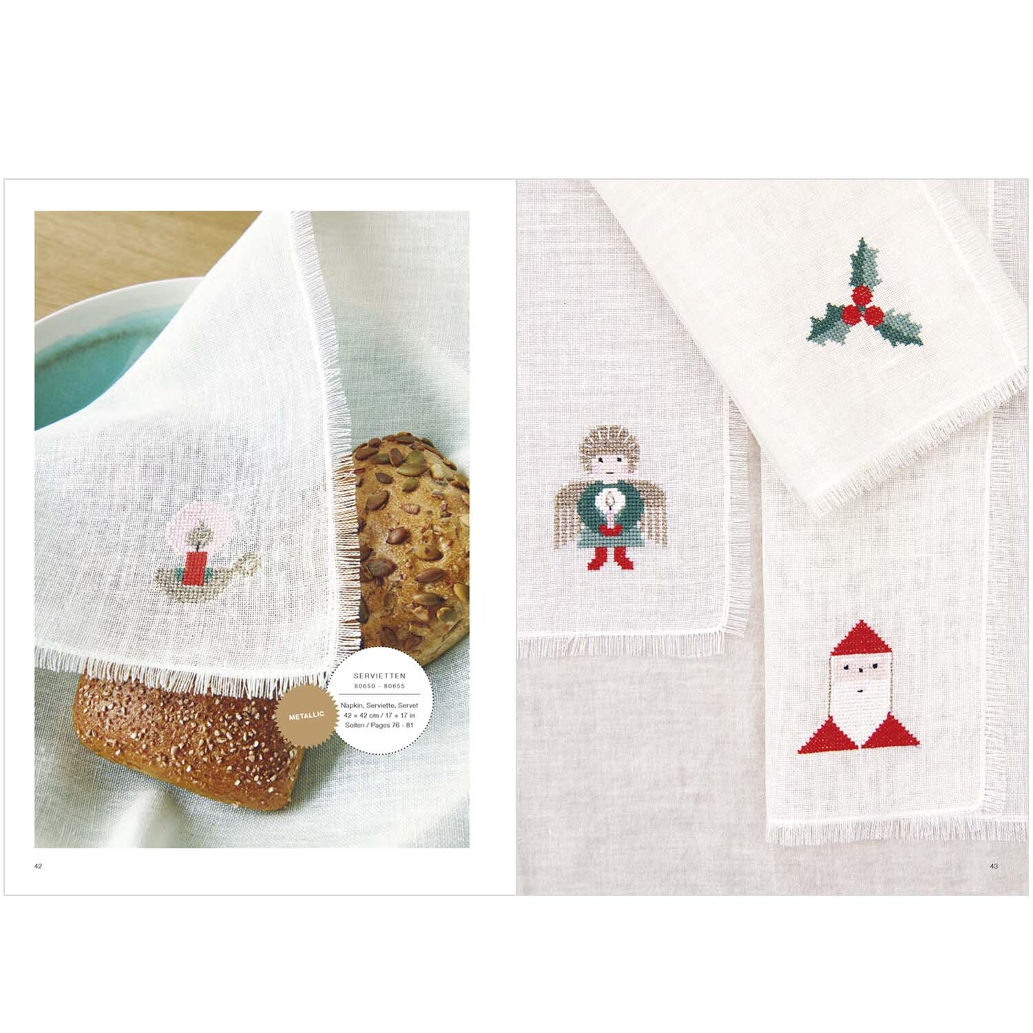Livret de broderie Merry Christmas No. 176 from Rico Design Stickbuch Merry Christmas Nr. 176: Bestickte weiße Stoffservietten mit weihnachtlichen Motiven von Rico Design.