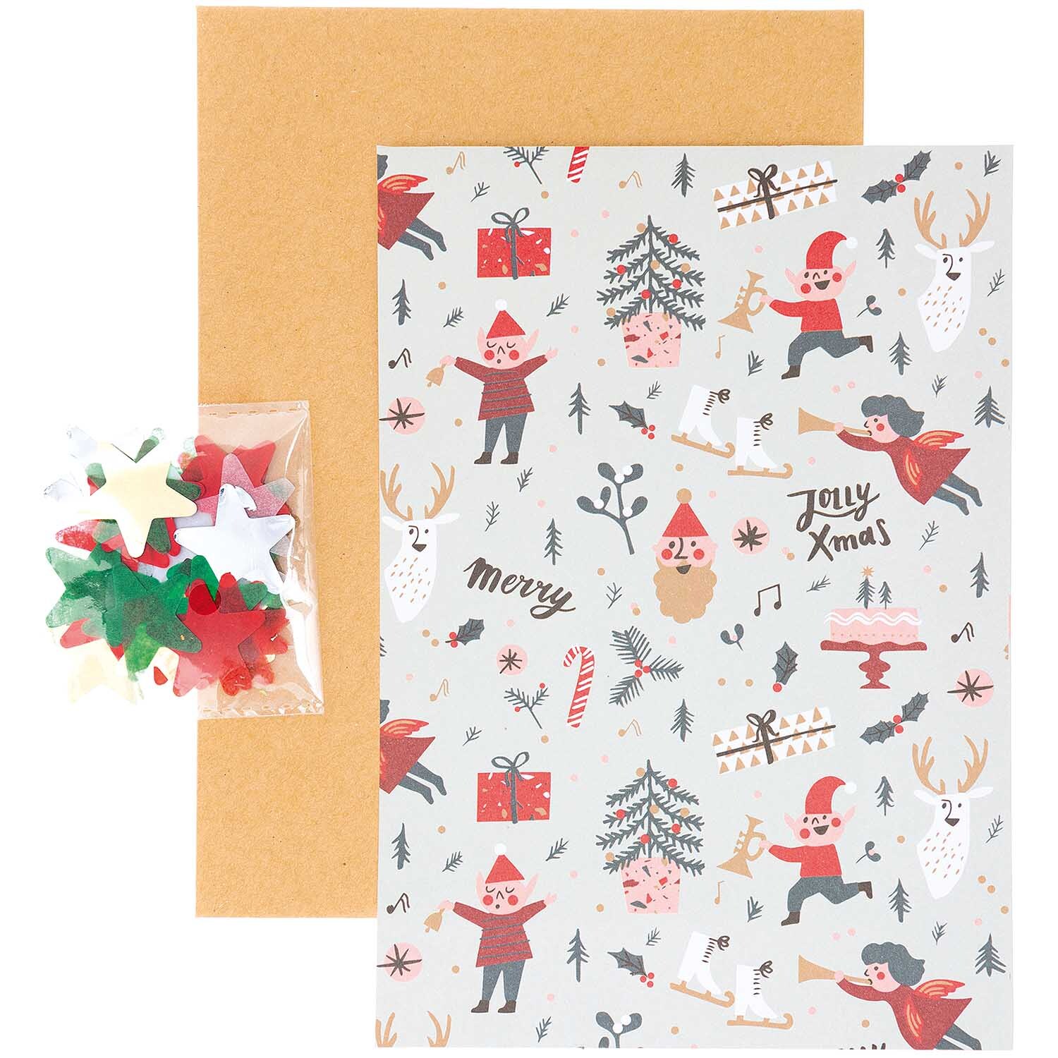 Paper Poetry Grußkartenset Jolly Christmas Classic mit weihnachtlichen Motiven und bunten Sternkonfetti, ideal für festliche Grüße.