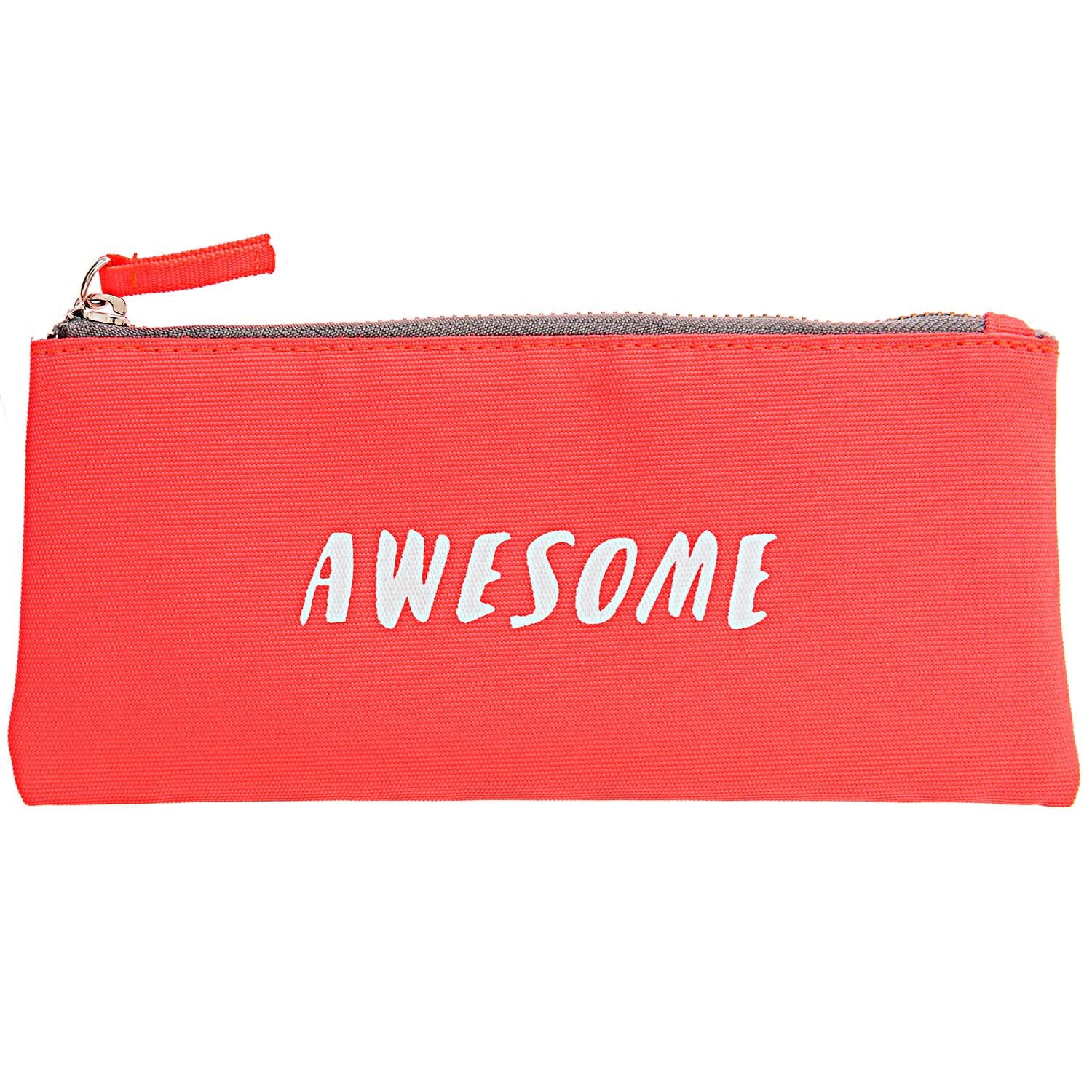 Paper Poetry Textil Etui mit "Awesome"-Aufdruck in leuchtendem Neonorange, ideal für Stifte.