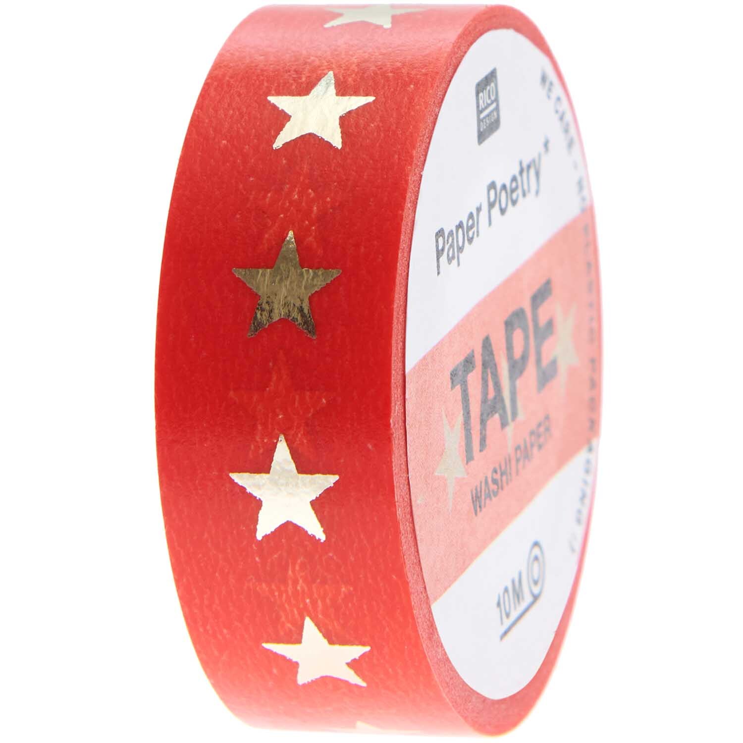 Paper Poetry Tape Sterne rot-gold 1,5cm 10m von Rico Design