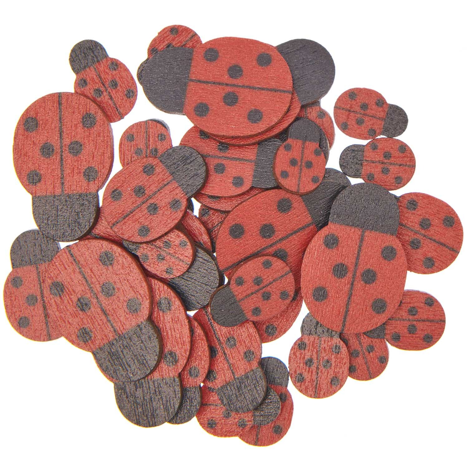 Streu Marienkäfer 36 Stück: Rote und schwarze Marienkäfer-Streudeko von Rico Design, ideal für kreative Bastelprojekte.