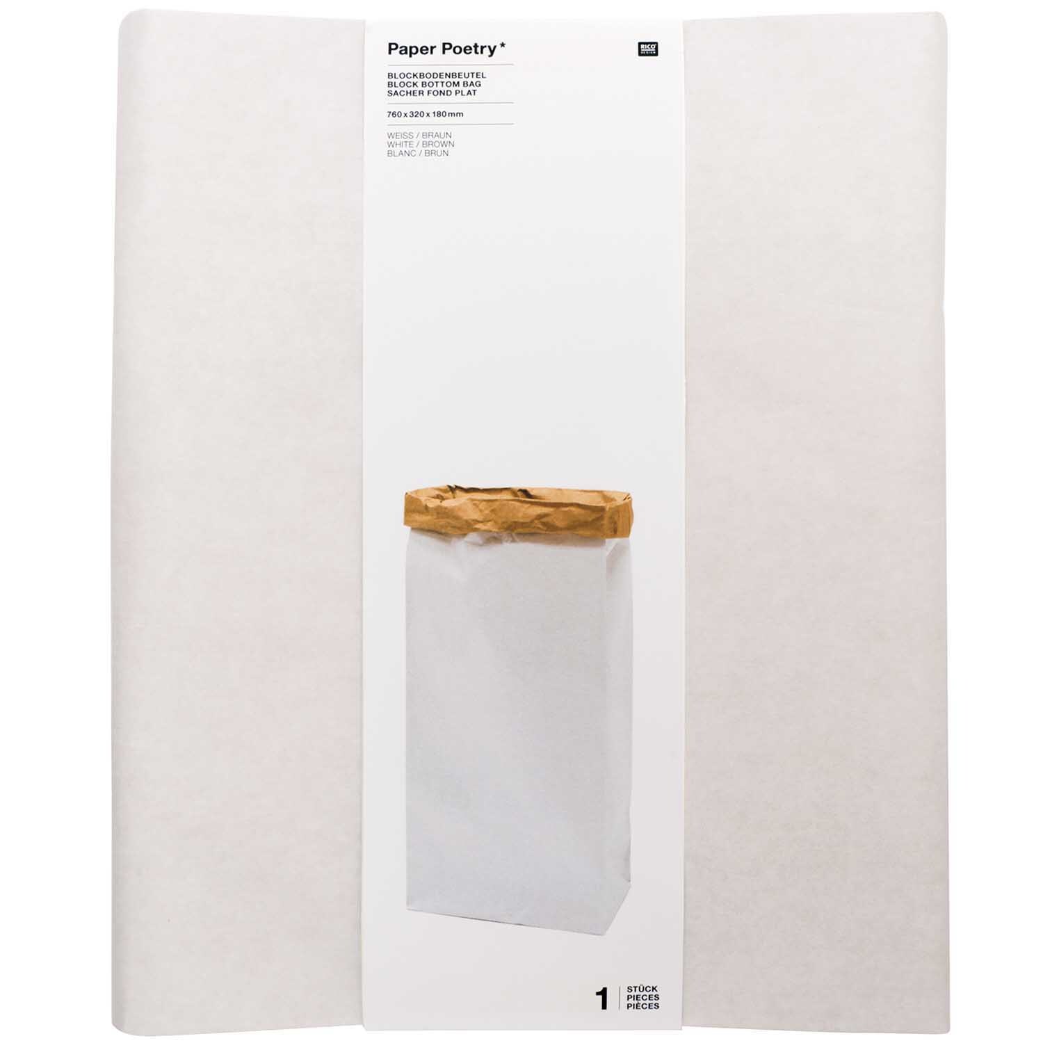 Paper Poetry Maxi-Blockbodenbeutel XL 76x32x18cm 1 Stück Farbe Weiß-Braun von Rico Design Paper Poetry Maxi-Blockbodenbeutel XL von Rico Design in Weiß-Braun, ideal für stilvolle Aufbewahrung.