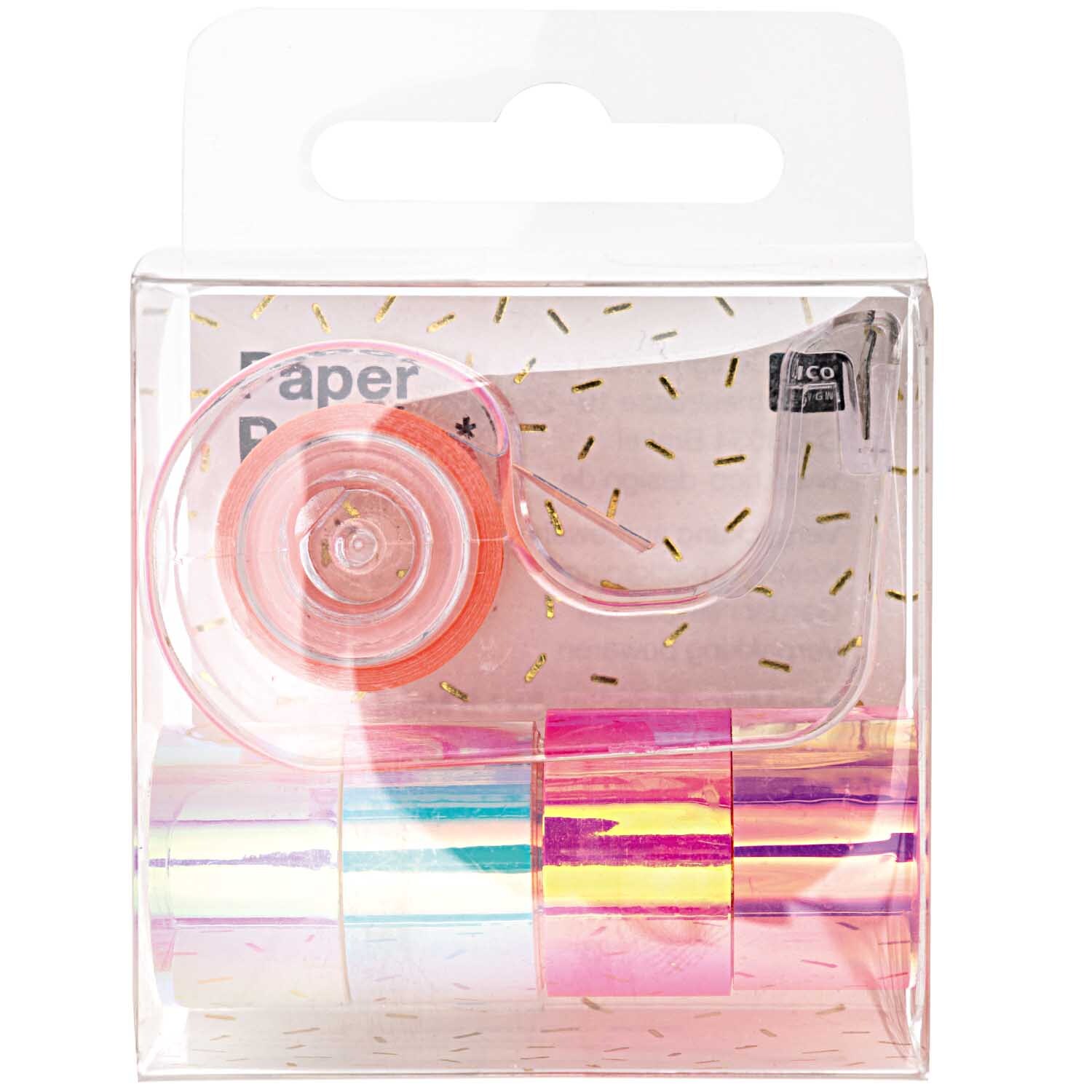Paper Poetry Mini-Mirror Rainbow Tape Set, 5-teilig, in weiß-pink, in transparenter Verpackung mit dekorativem Muster.