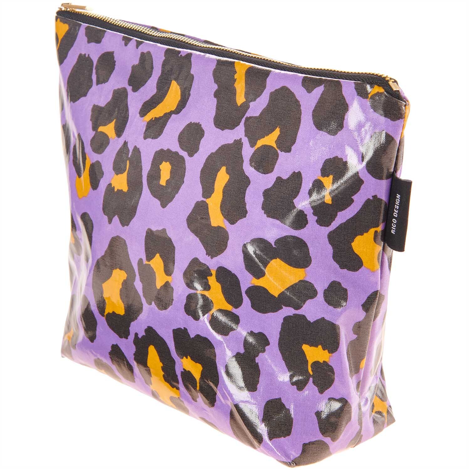 Kosmetiktasche Acid Leo lila 28x21x9cm von Rico Design Kosmetiktasche Acid Leo mit Leopardenmuster in Lila und Gelb, 28x21x9cm, von Rico Design.