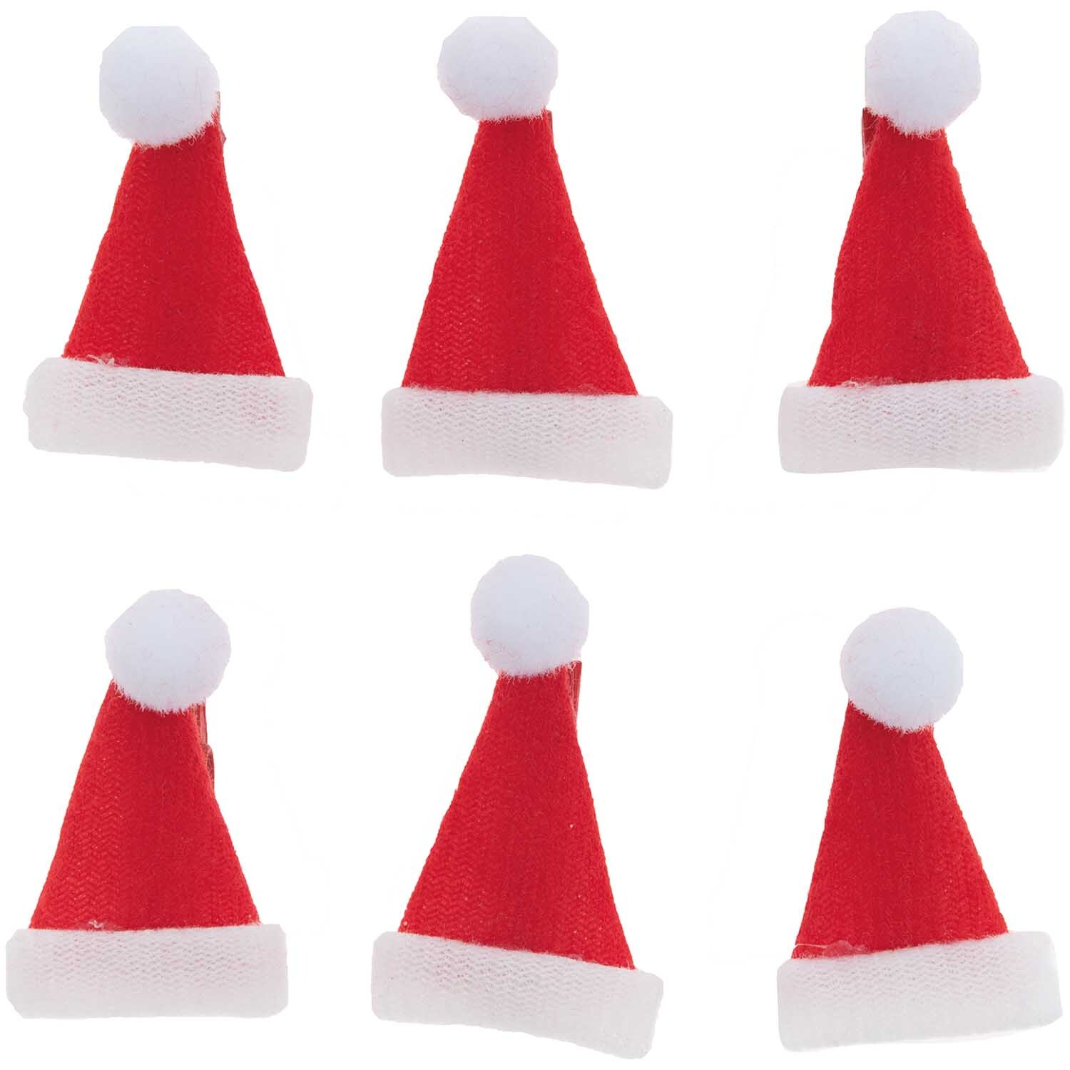 Dekoklammern in Form von Weihnachtsmützen, 3,5 cm, 6 Stück, von Rico Design, in Rot.