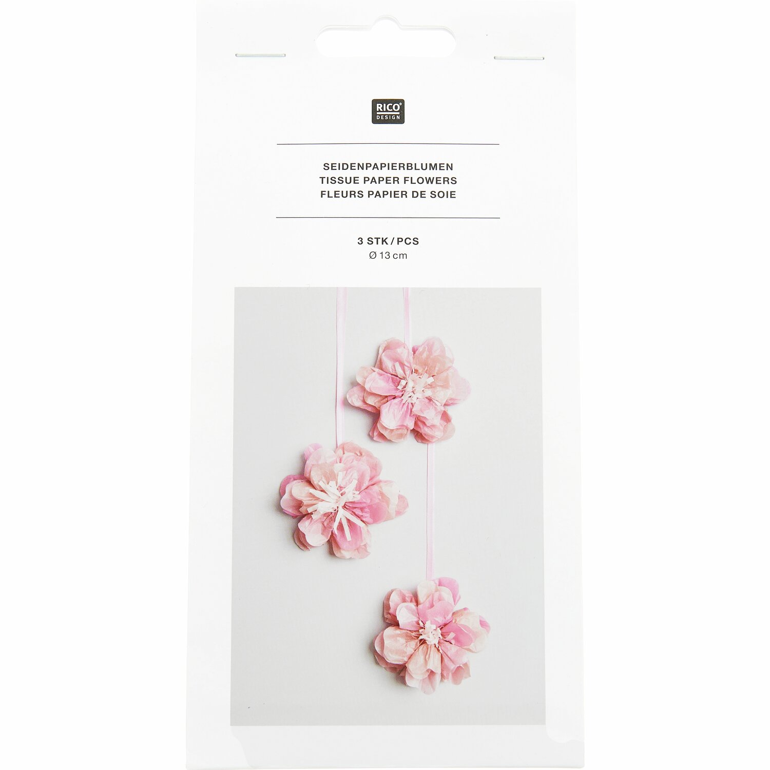 Seidenpapierblumen Wildrose in zartem Rosa von Rico Design, bestehend aus 3 kunstvoll gestalteten Blumen.