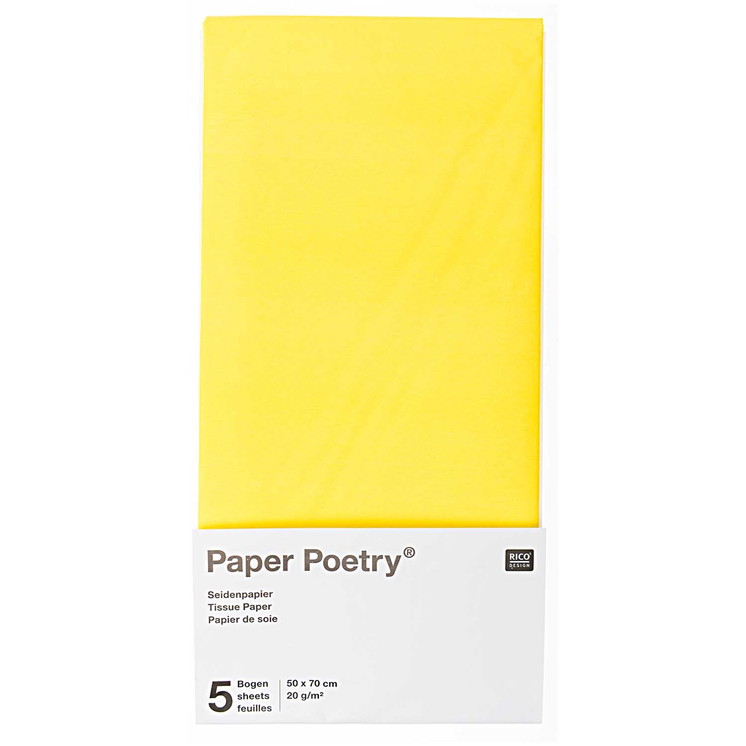 Seidenpapier 50x70cm 5 Bogen Farbe Gelb von Rico Design Seidenpapier 50x70cm 5 Bogen in leuchtendem Gelb von Rico Design, ideal für kreative Projekte.
