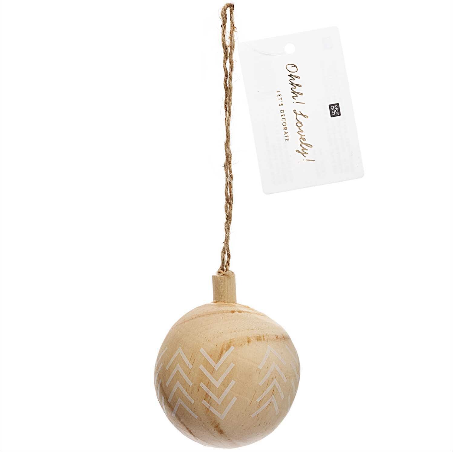 Baumschmuck Holzkugel natur-weiß gemustert Ø6cm von Rico Design