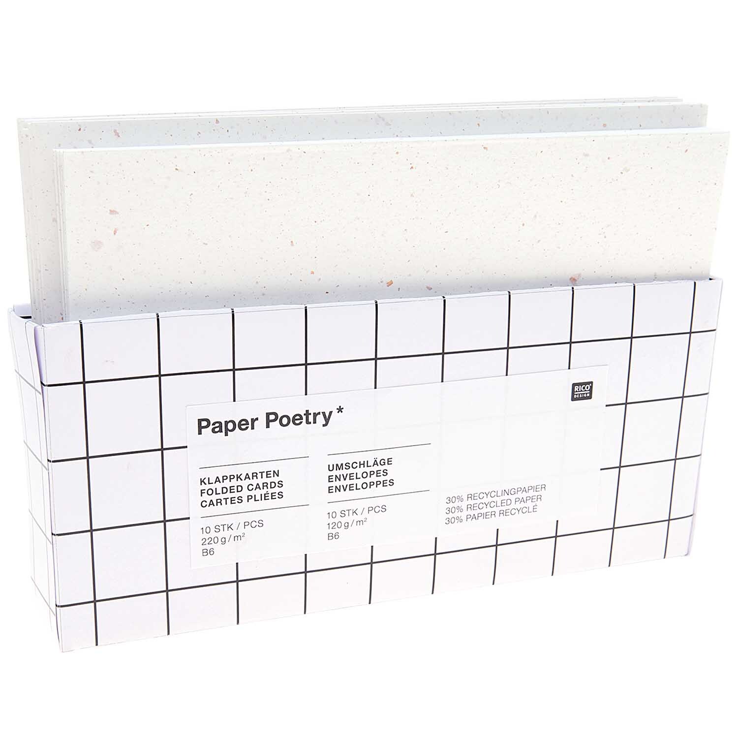 Paper Poetry Kartenset offwhite B6/B6, 20-teilig, von Rico Design. Enthält Karten und Umschläge in einem schlichten, eleganten Design.