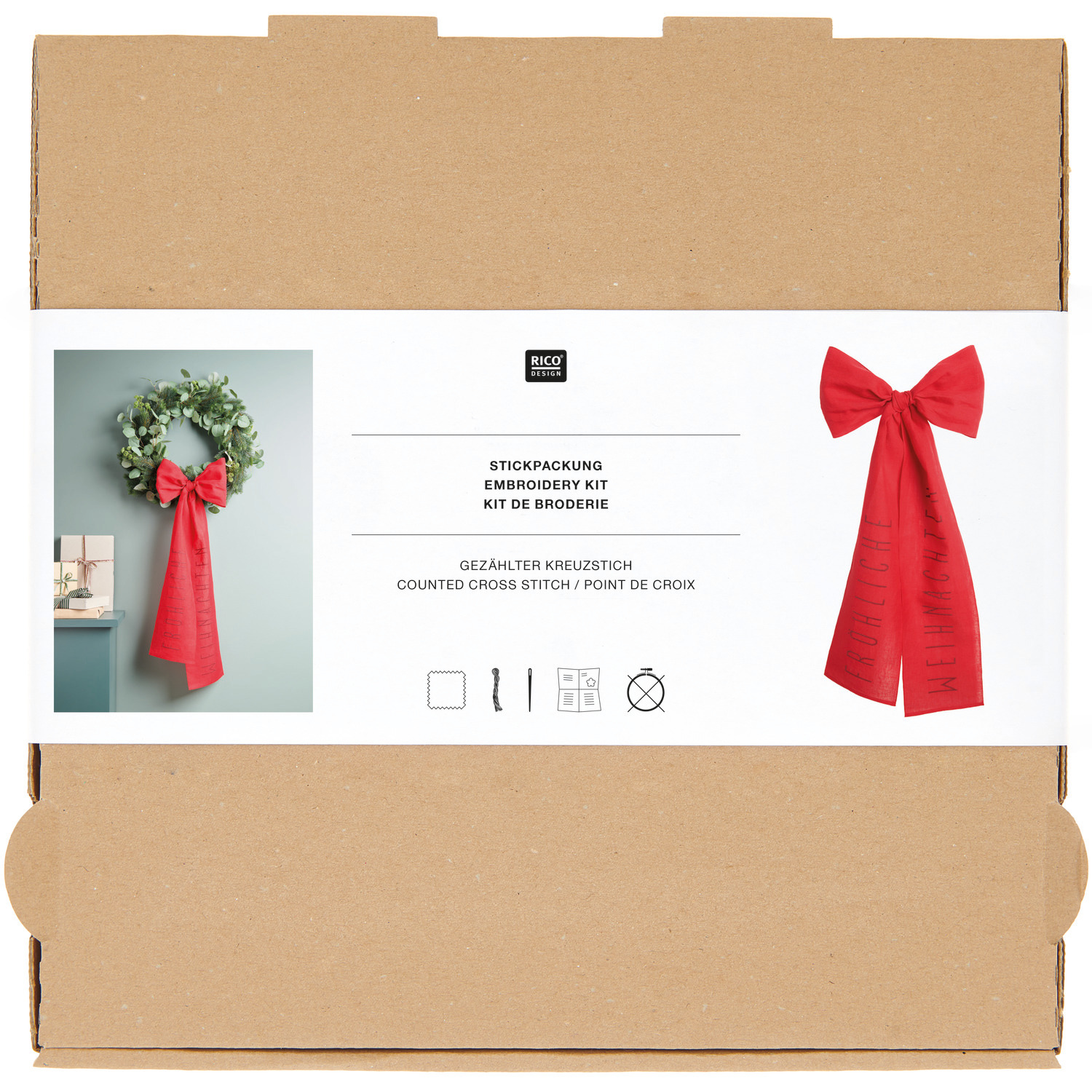 Stickpackung Schleife Fröhliche Weihnachten 38x80cm von Rico Design