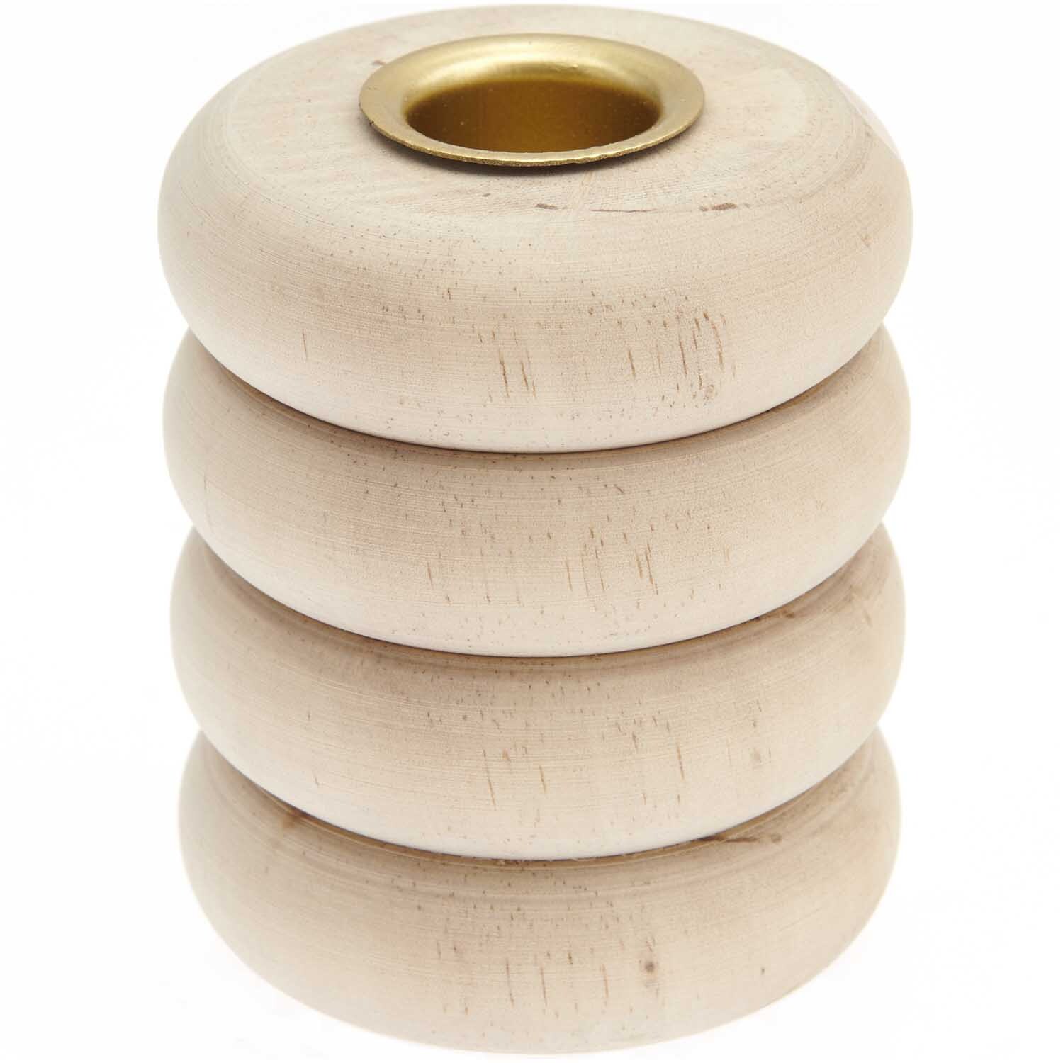 Holz-Kerzenhalter Ringe Natur von Rico Design, stapelbare Holzringe mit goldener Kerzenöffnung, Ø7cm. Ideal für stilvolle Dekoration.