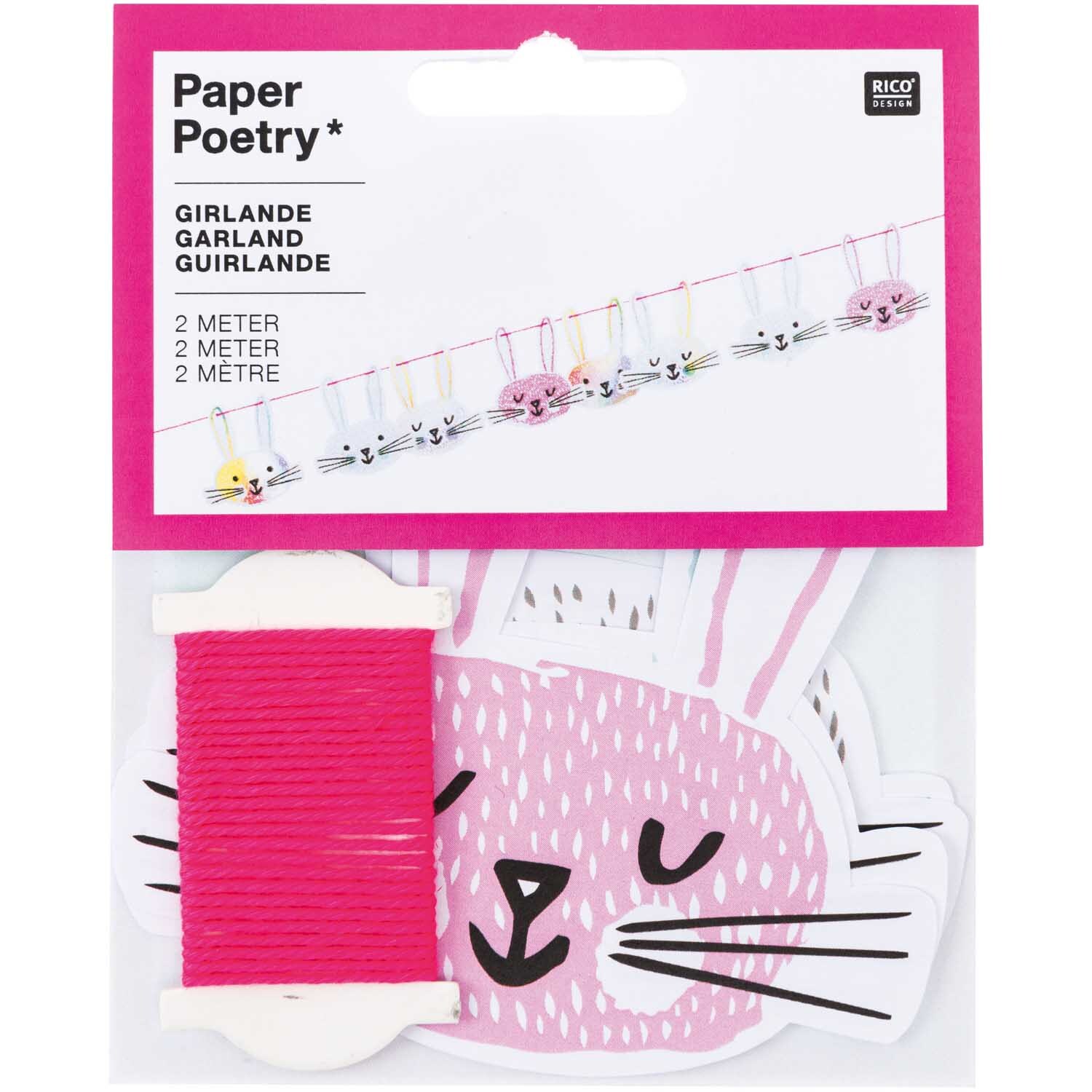 Paper Poetry Girlande Wonderland Hasengesichter 8 Stück 2m von Rico Design
