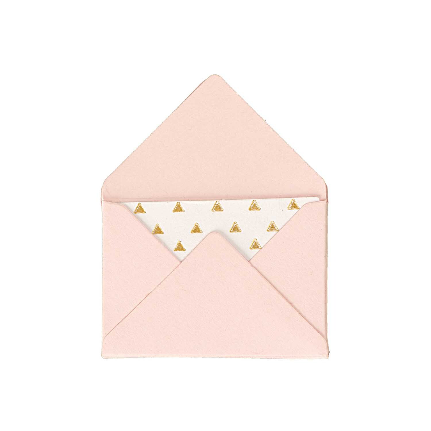 Paper Poetry Mini Briefe in Rosa von Rico Design, geöffneter Umschlag mit goldenem Muster.
