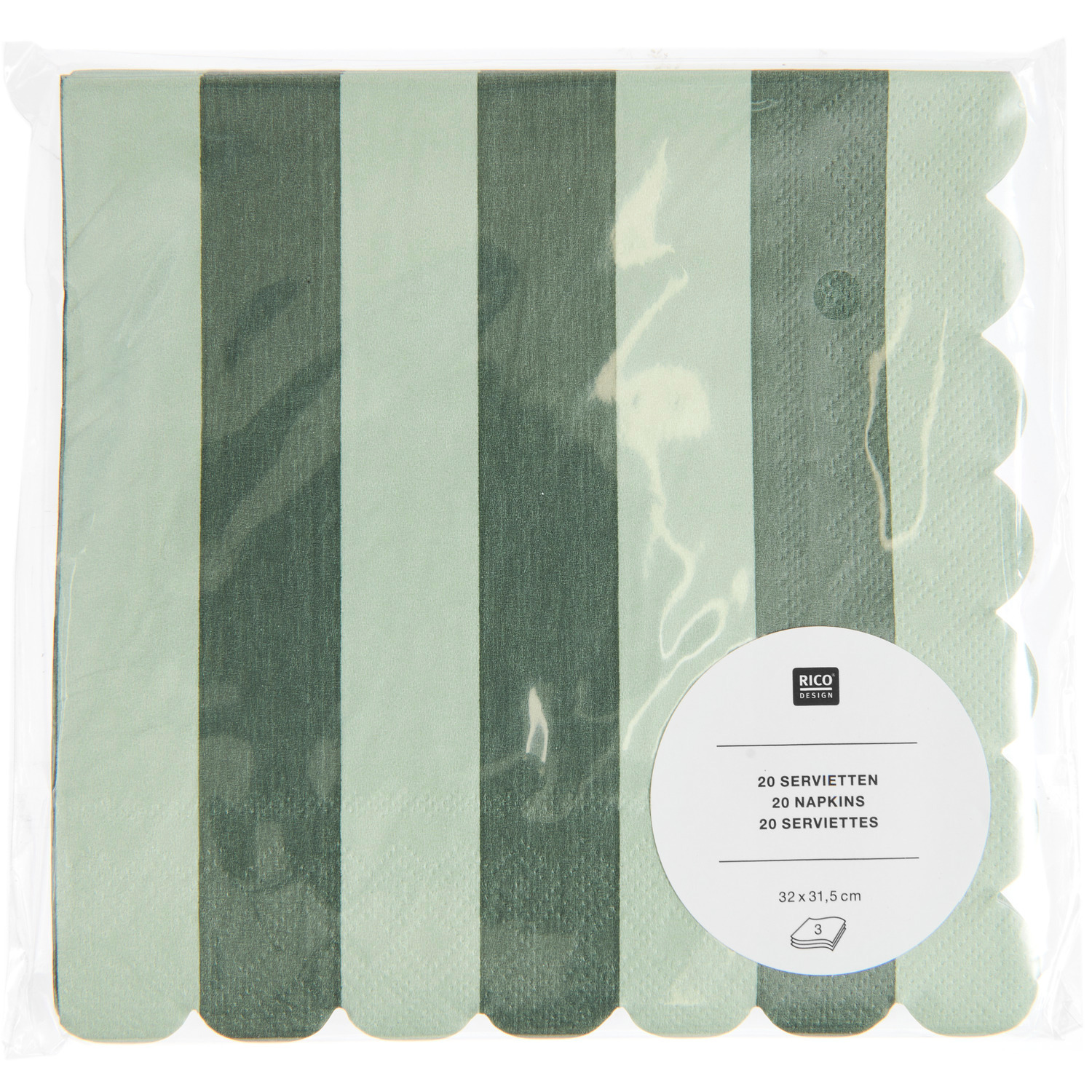 Servietten mit Streifen 32x31,5cm 20 Stück Farbe Grün von Rico Design Servietten mit Streifen, 20 Stück, 32x31,5cm, von Rico Design. Elegantes Design in Grün.