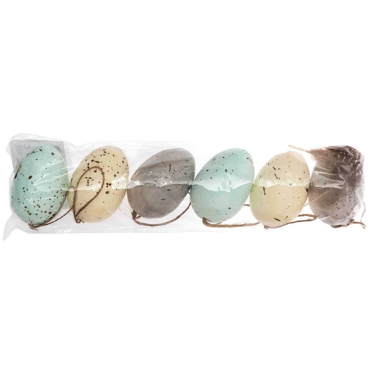 Eier mit Federn pastell Mix 6cm 6 Stück von Rico Design