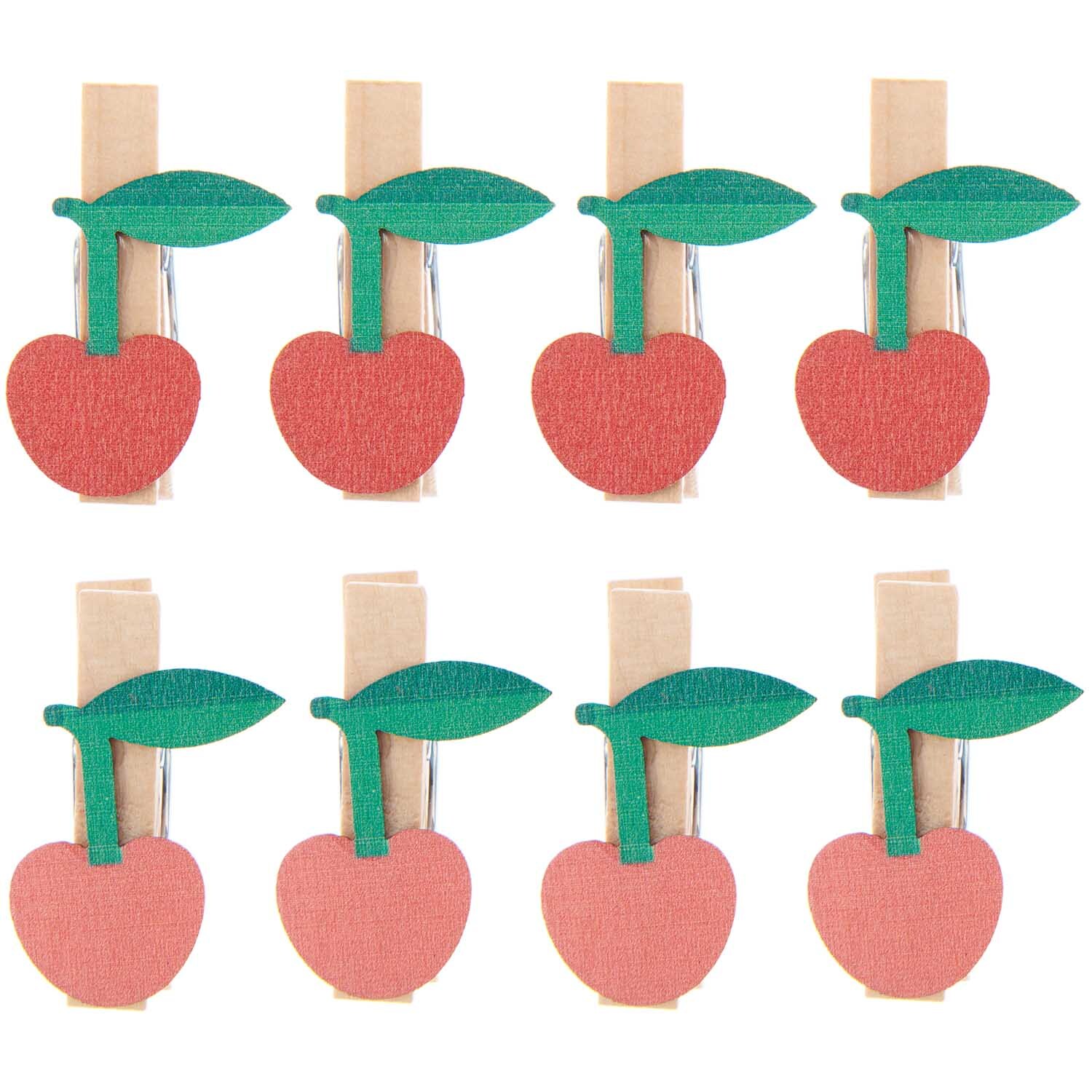 Holzklammern Kirsche 6 Stück von Rico Design, dekorative Klammern mit roten Kirschen und grünen Blättern. Ideal für kreative Projekte.