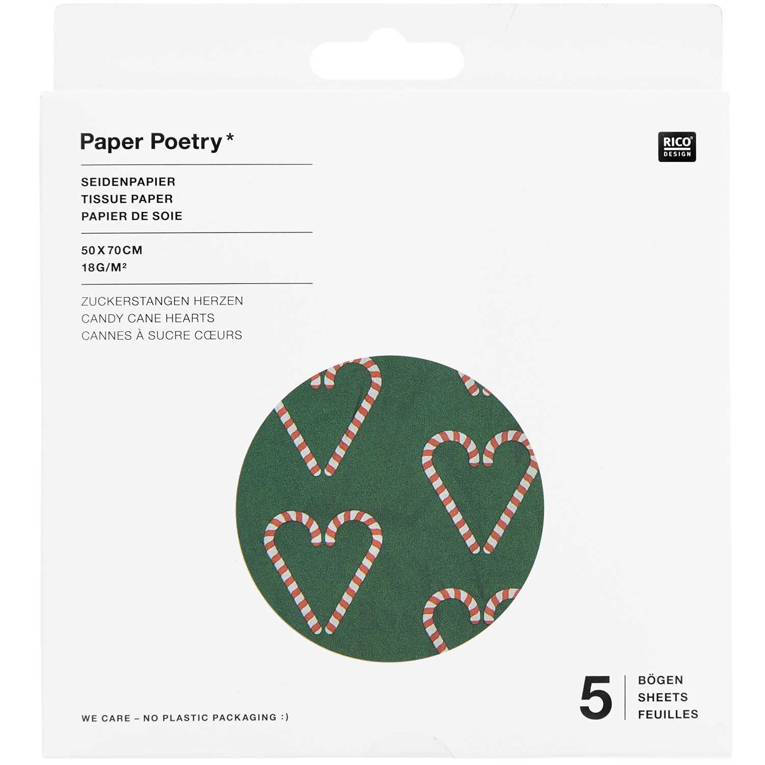 Paper Poetry Seidenpapier Zuckerstangen Herzen 50x70cm von Rico Design