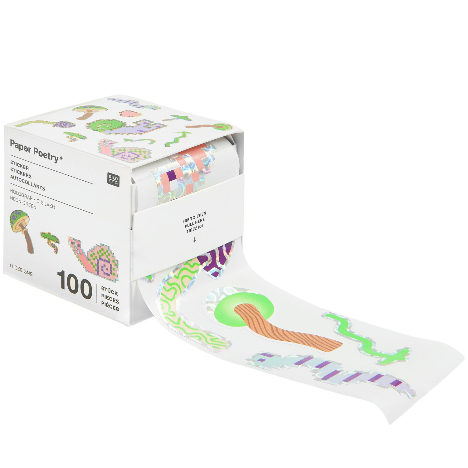 Paper Poetry Sticker Shrooom Big Shroomies auf der Rolle, 100 Stück, Ø5cm, bunte Pilzdesigns.