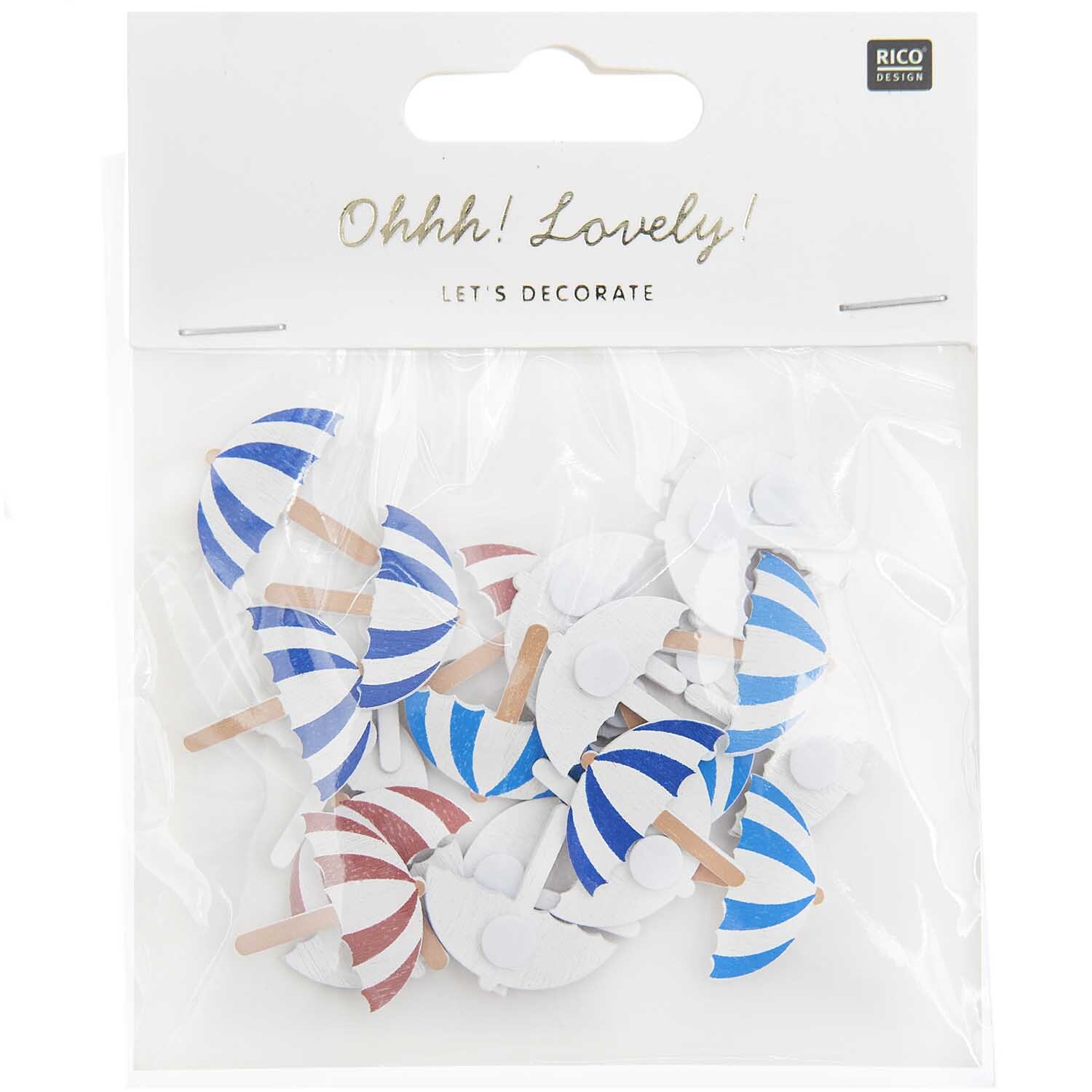 Stickers en bois Parasol Mix rouge-blanc/bleu-blanc 2x2cm 24 pièces from Rico Design