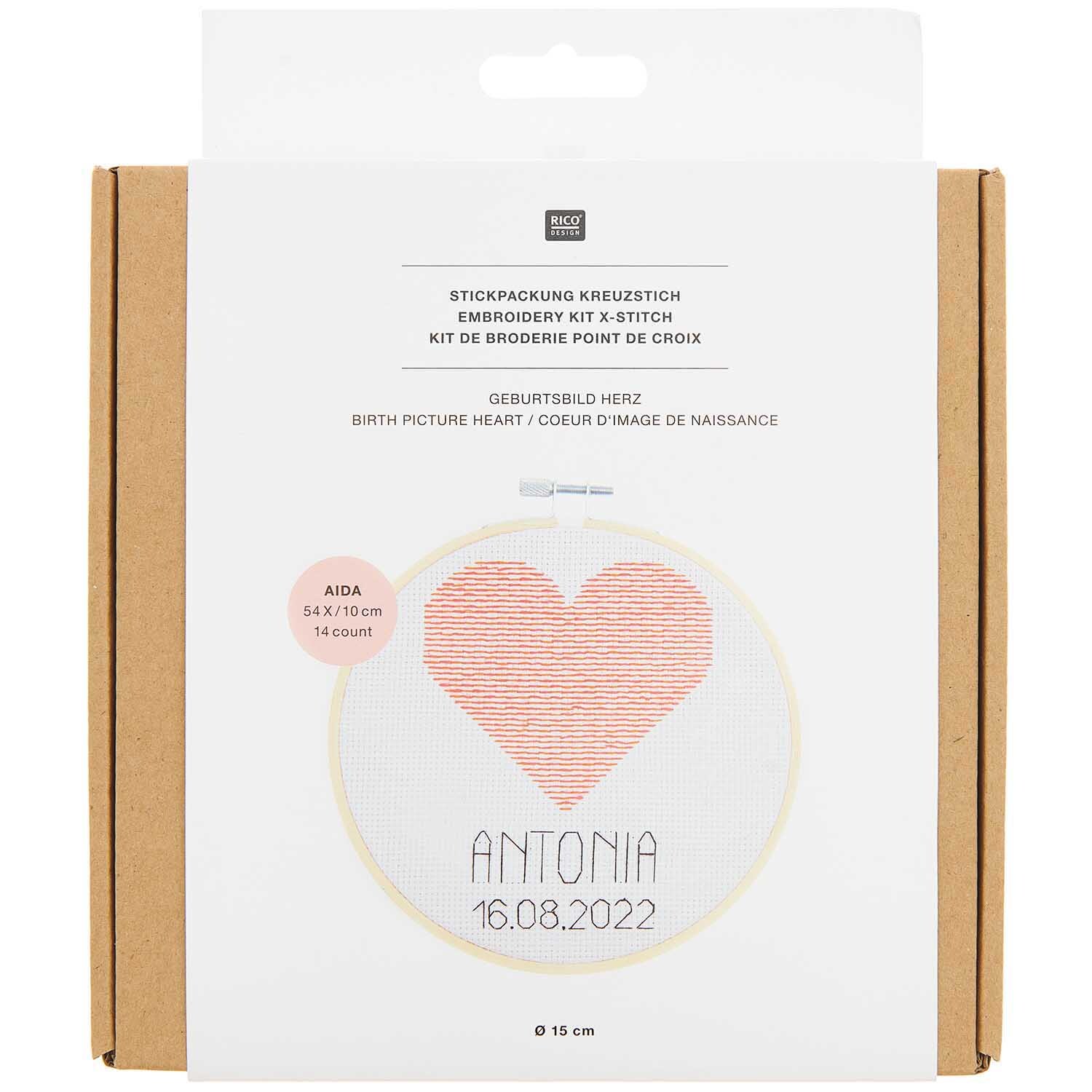 Paquet de broderie image de naissance cœur from Rico Design