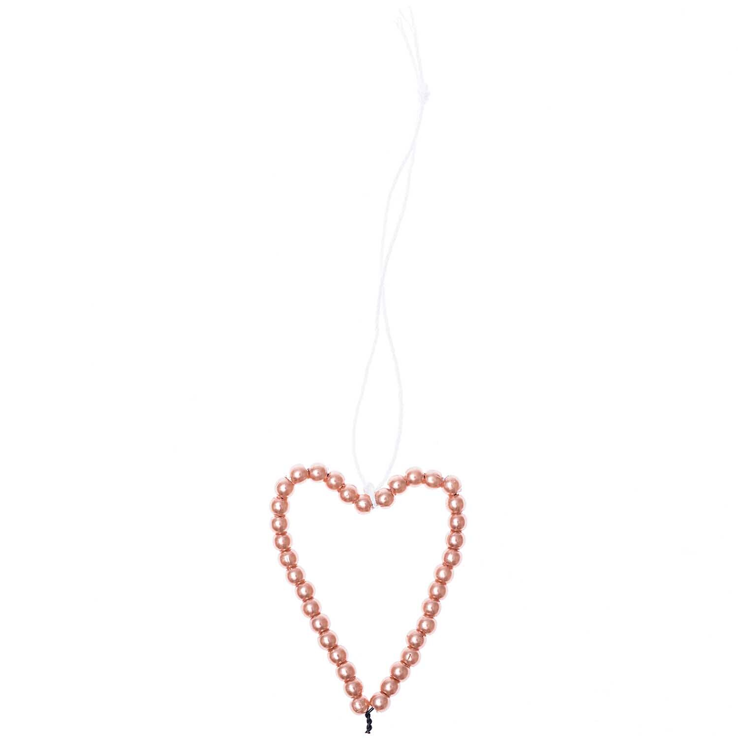 Perlenhänger Herz M rosegold von Rico Design: Herzförmiger Anhänger aus rosa Perlen an weißem Faden. Ideal für Dekorationen.