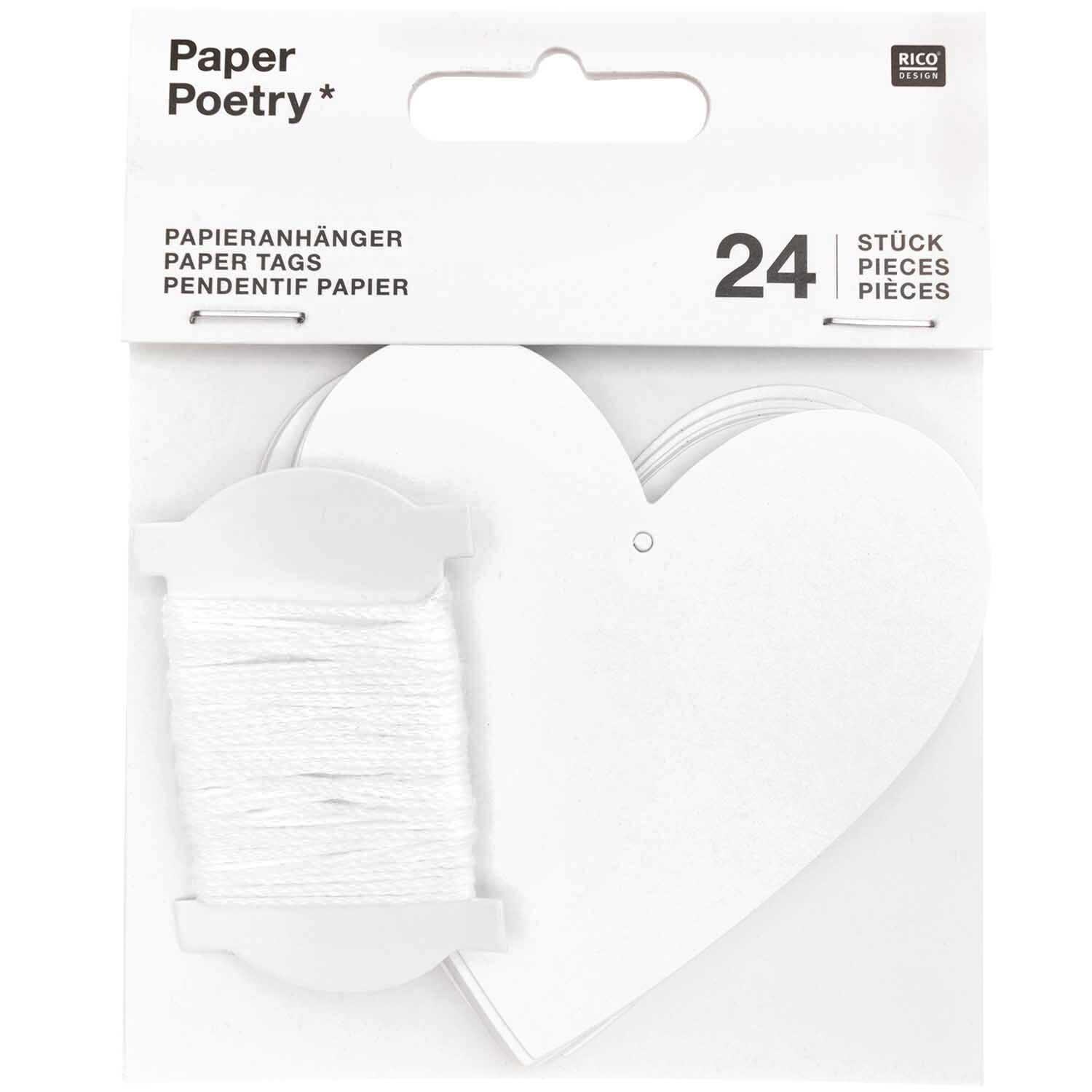 Paper Poetry Papieranhänger Herzen weiß 8x8cm 24 Stück von Rico Design