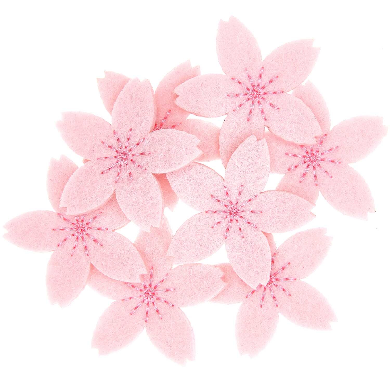 Filzstreu Kirschblüten in Rosa-Pink von Rico Design, 35x35mm, 8 Stück, dekorativ auf weißem Hintergrund.