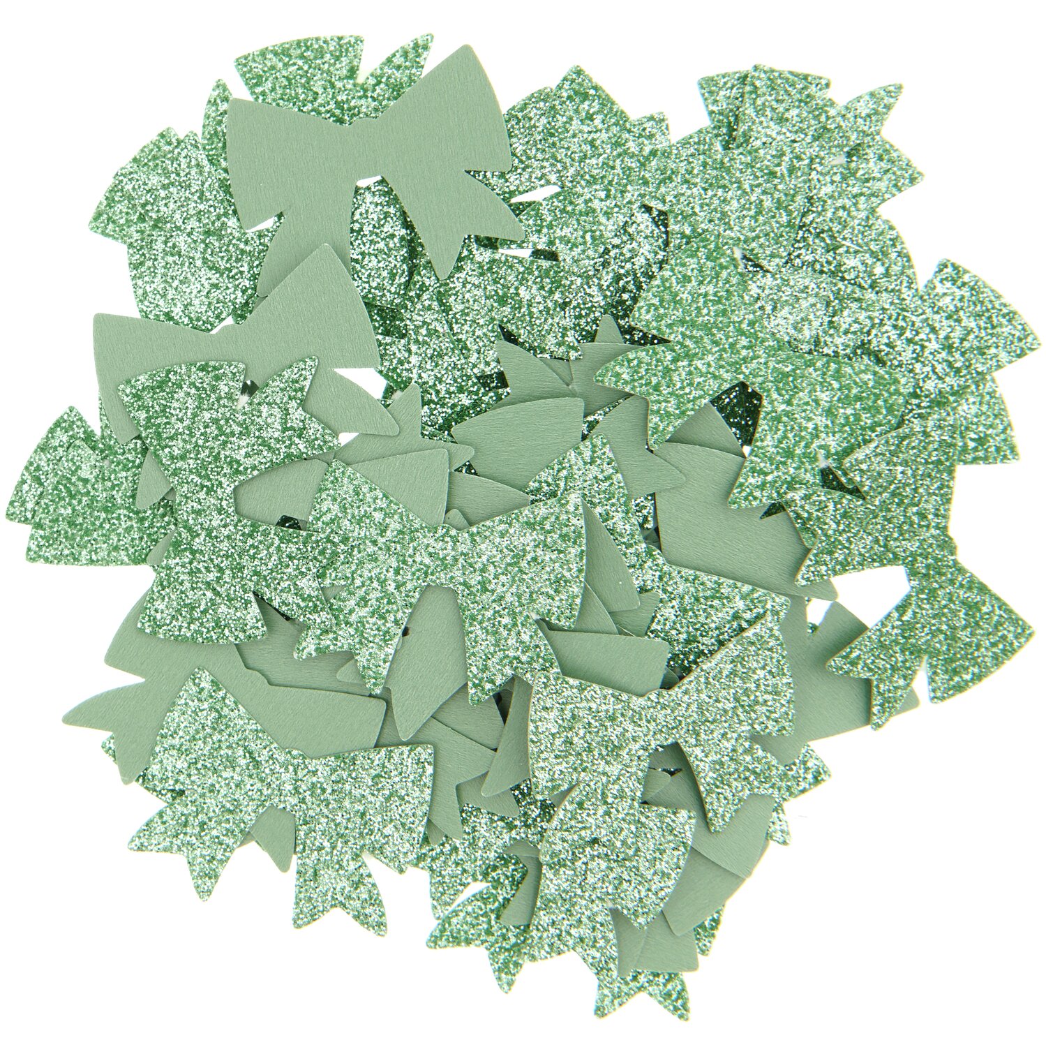 Streudekoration Schleifen Glitzer, 20g, 30x25mm, von Rico Design. Glänzende grüne Schleifen für kreative Dekorationen.